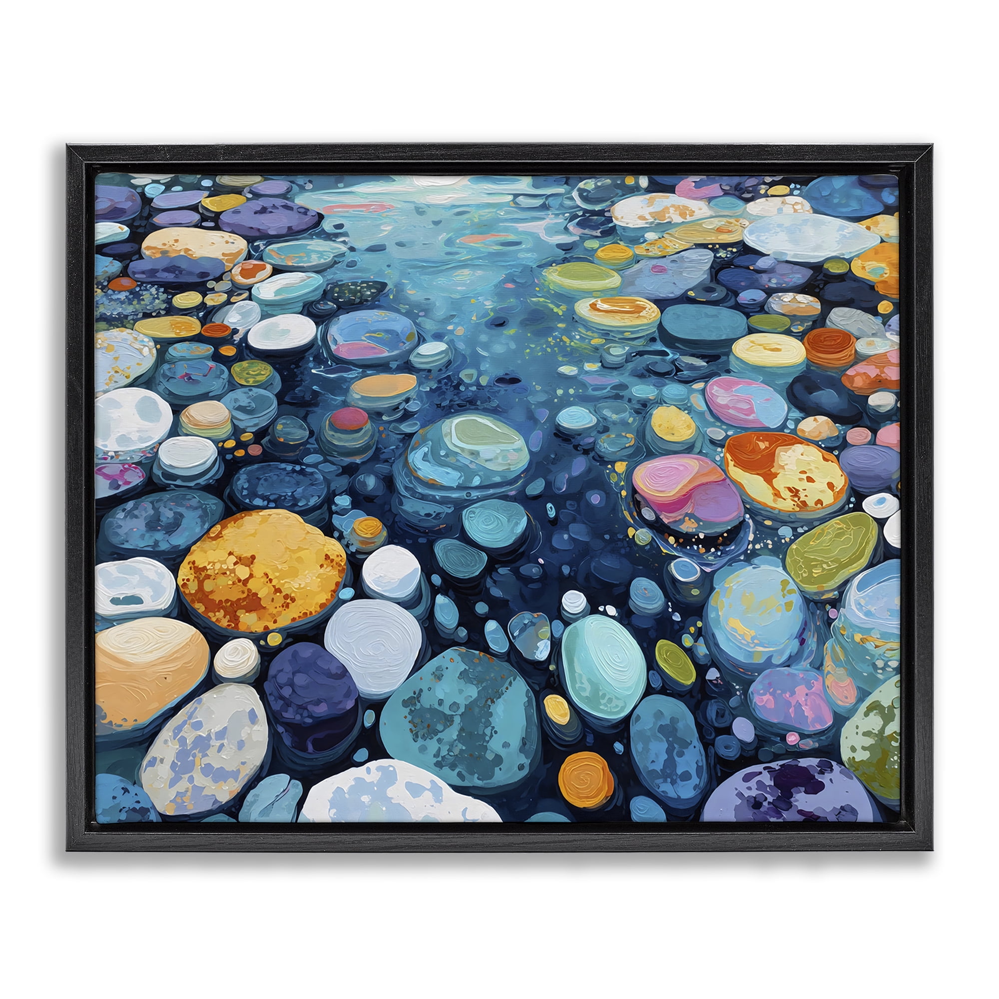 Stupell Industries Rainbow Rocks in River Black Framed Floater Canvas Wall Art, design by Franklyn Gregory