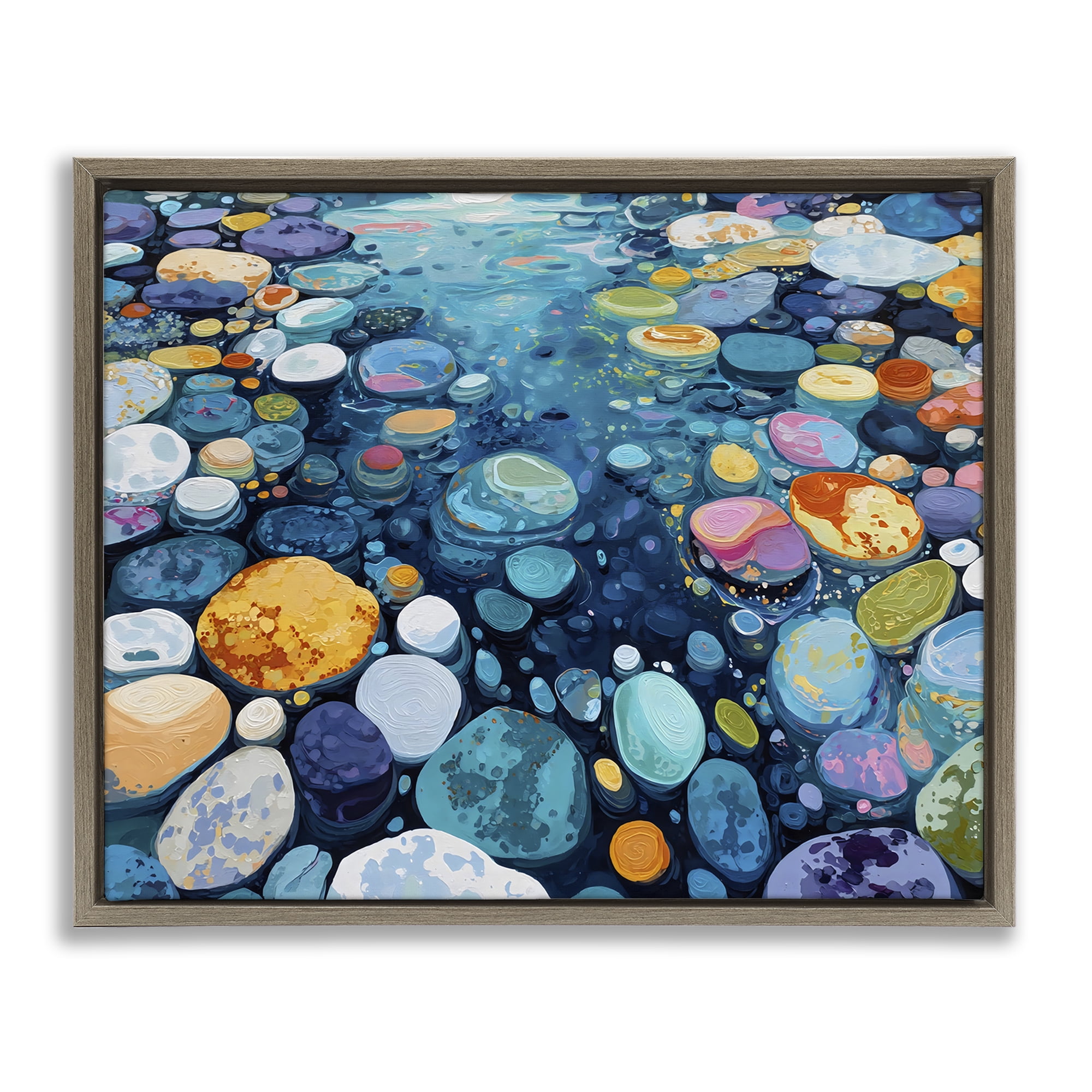 Stupell Industries Rainbow Rocks in River Brown Framed Floater Canvas Wall Art, design by Franklyn Gregory