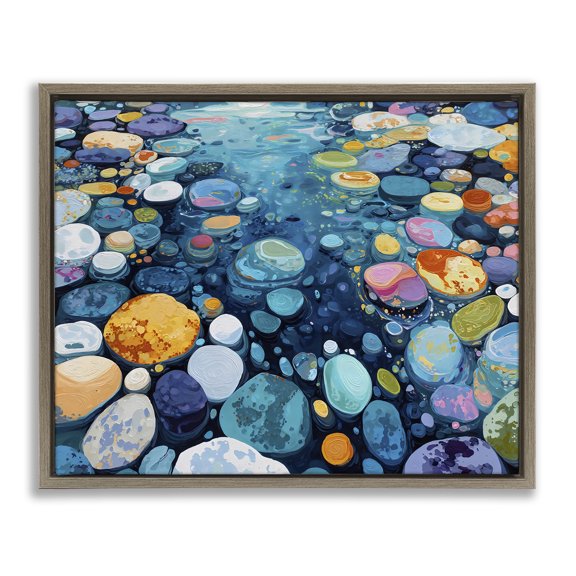 Stupell Industries Rainbow Rocks in River Brown Framed Floater Canvas Wall Art, design by Franklyn Gregory