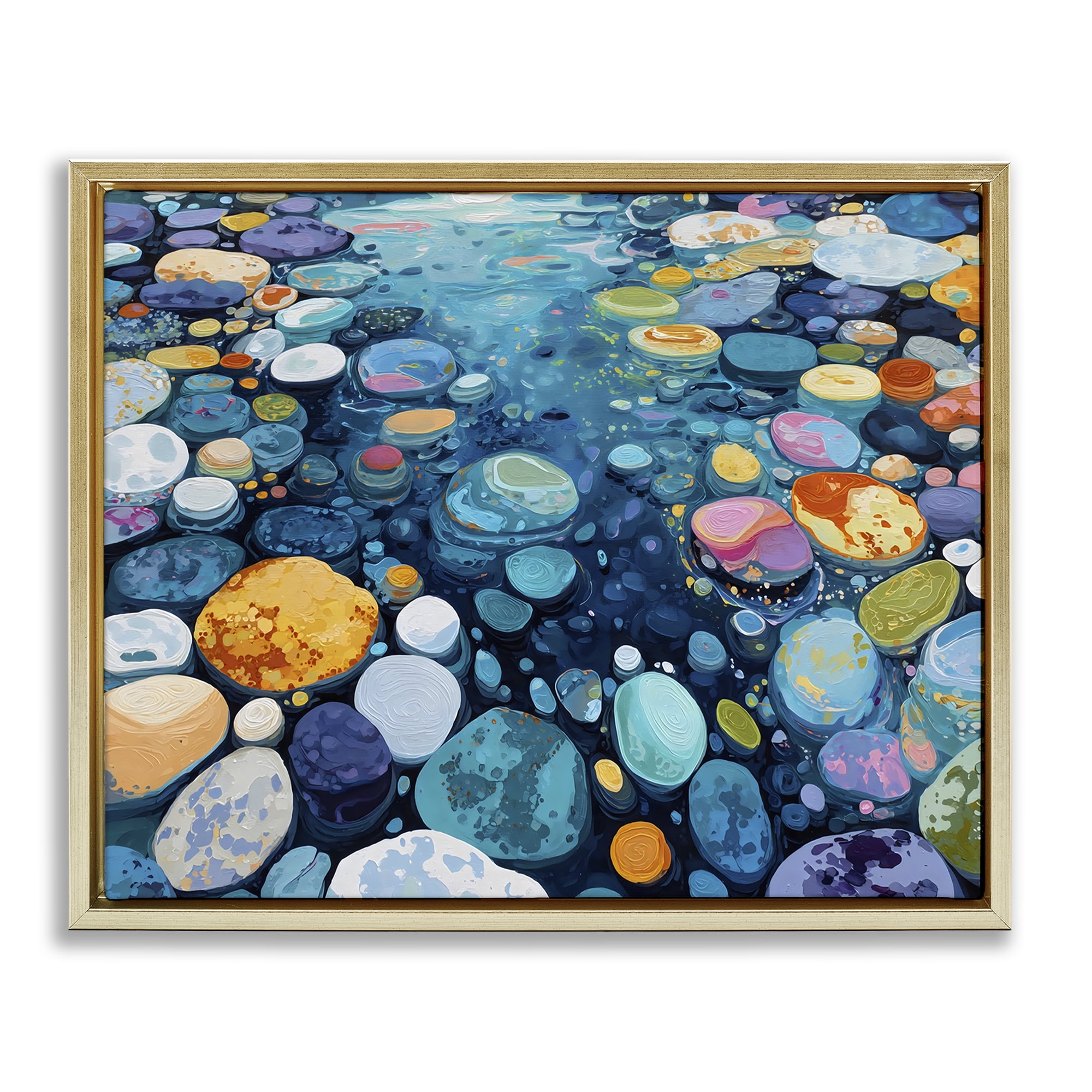 Stupell Industries Rainbow Rocks in River Gold Framed Floater Canvas Wall Art, design by Franklyn Gregory