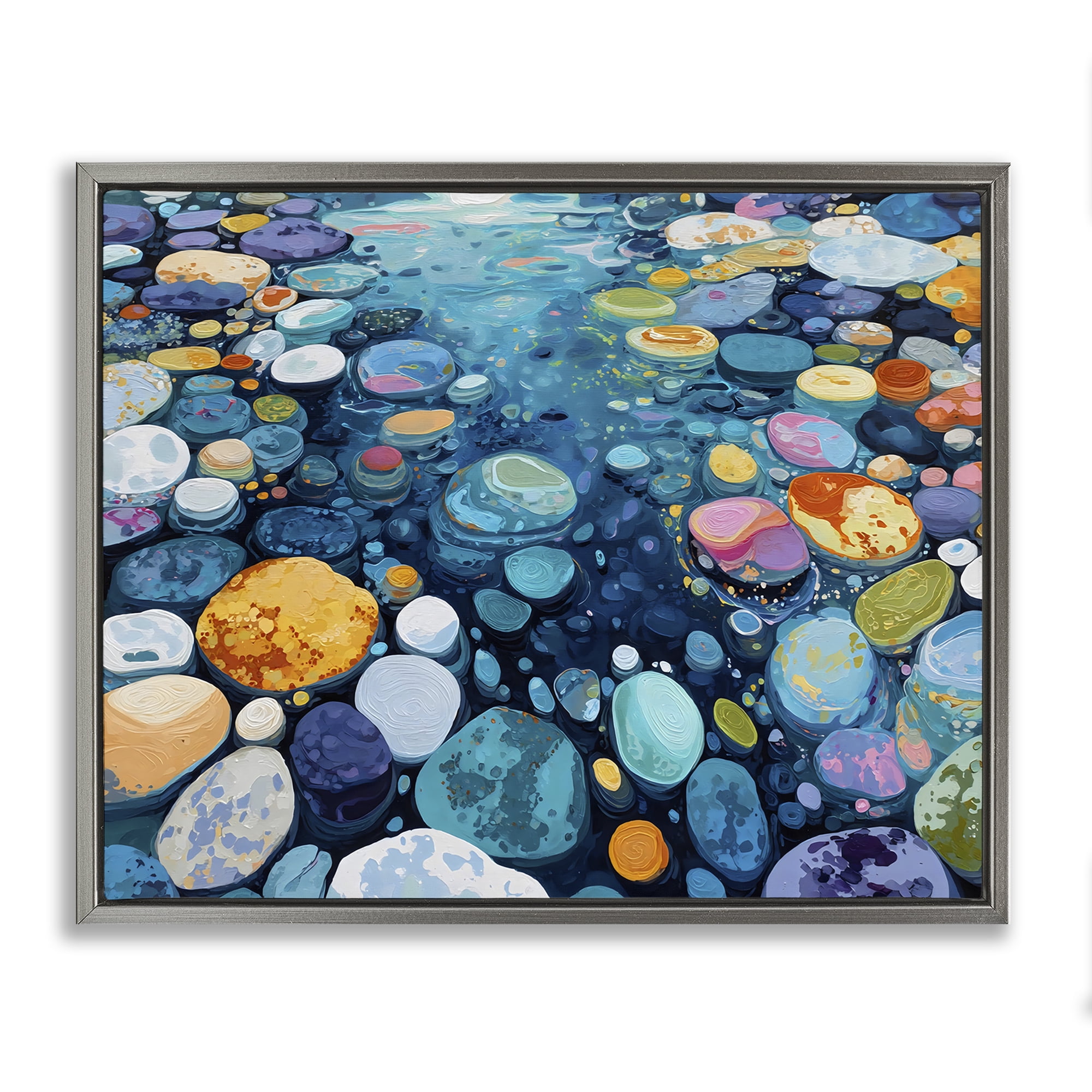 Stupell Industries Rainbow Rocks in River Gray Framed Floater Canvas Wall Art, design by Franklyn Gregory