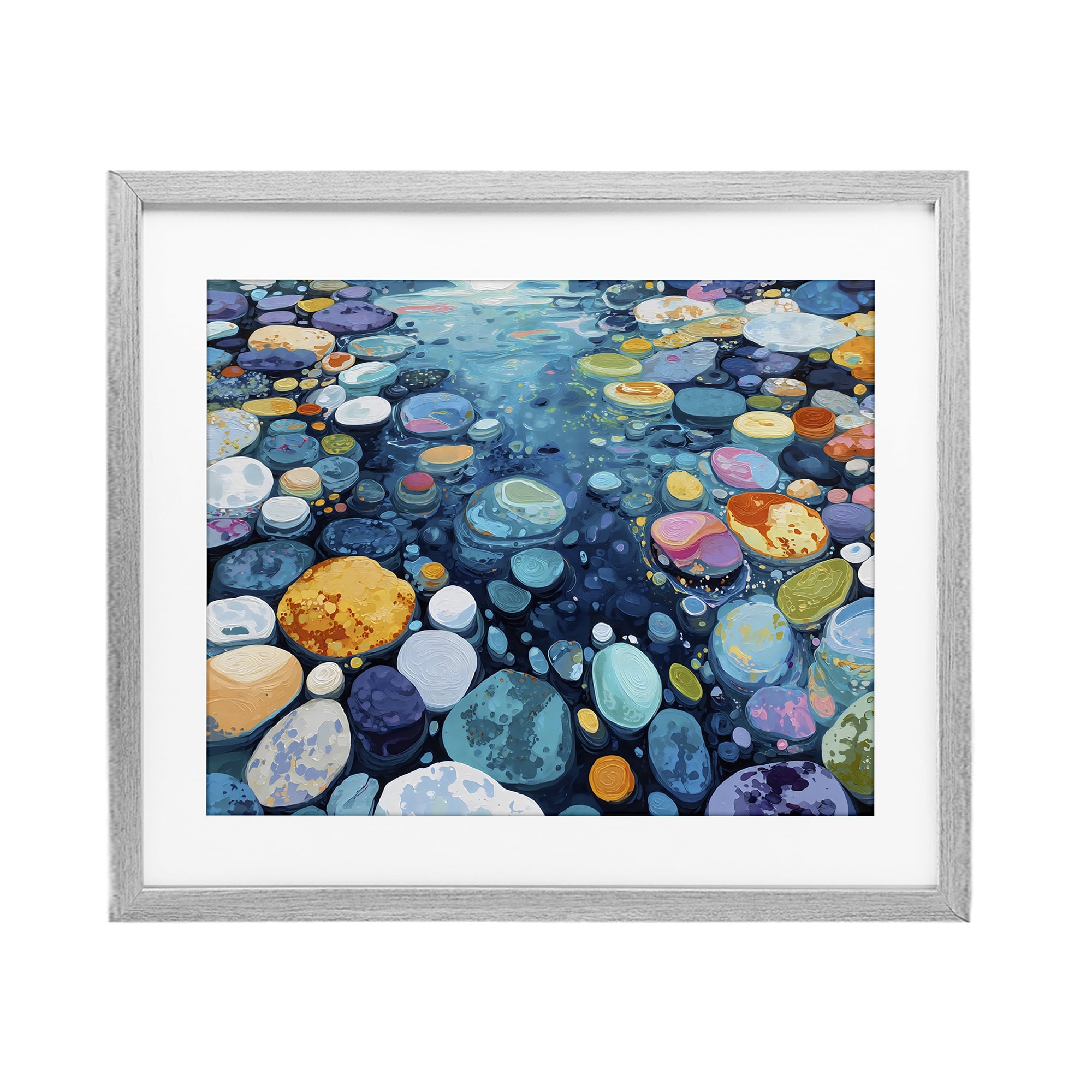 Stupell Industries Rainbow Rocks in River Gray Framed Print Under Glass, design by Franklyn Gregory