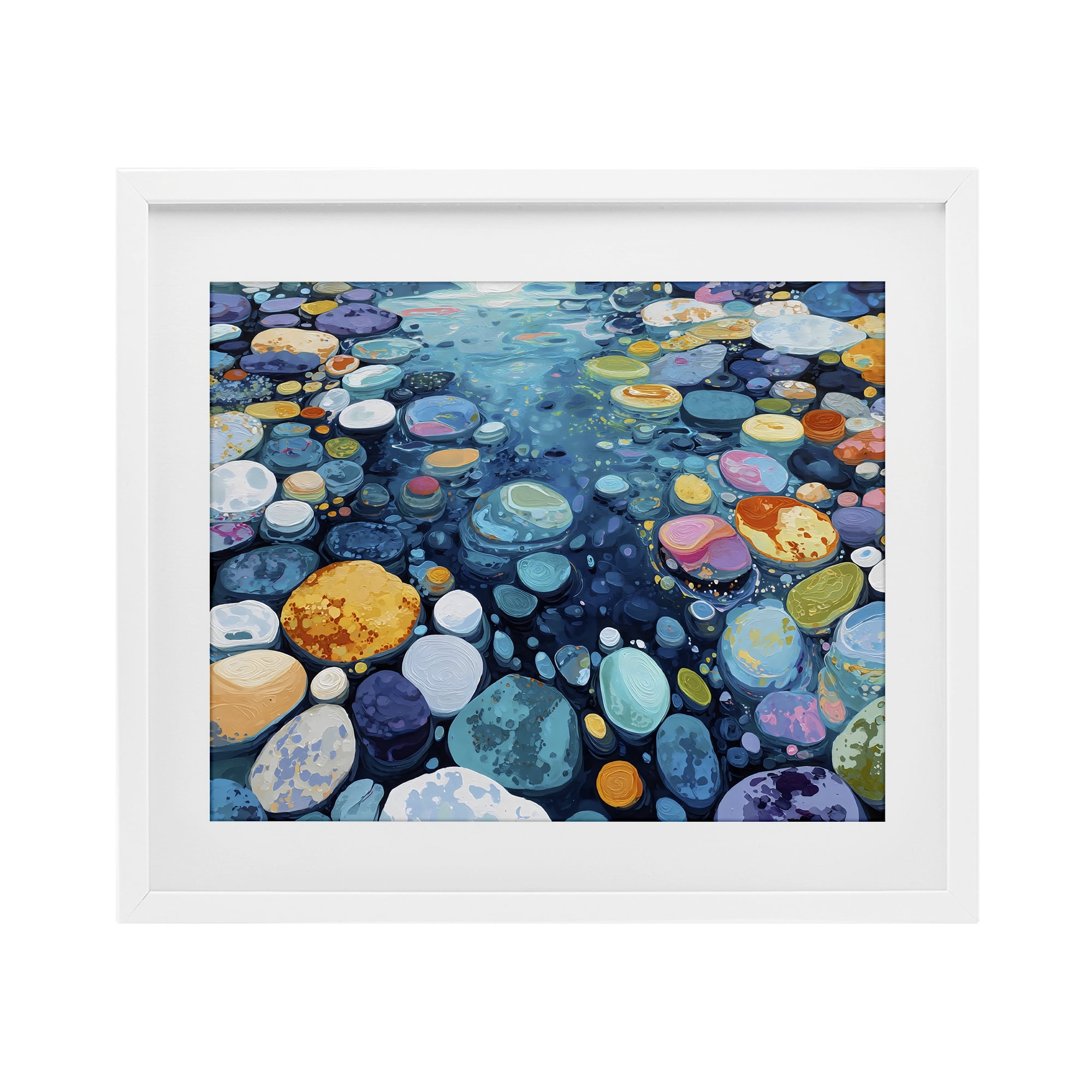 Stupell Industries Rainbow Rocks in River White Framed Print Under Glass, design by Franklyn Gregory