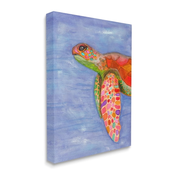 Stupell Industries Rainbow Sea Tortoise Soft Coastal Swimming Portrait Animals & Insects Painting Gallery Wrapped Canvas Art Print Wall Art, 16 x 20