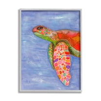 Stupell Industries Rainbow Sea Tortoise Soft Coastal Swimming Portrait Grey Framed, 16 x 20, Design by Elvira Errico