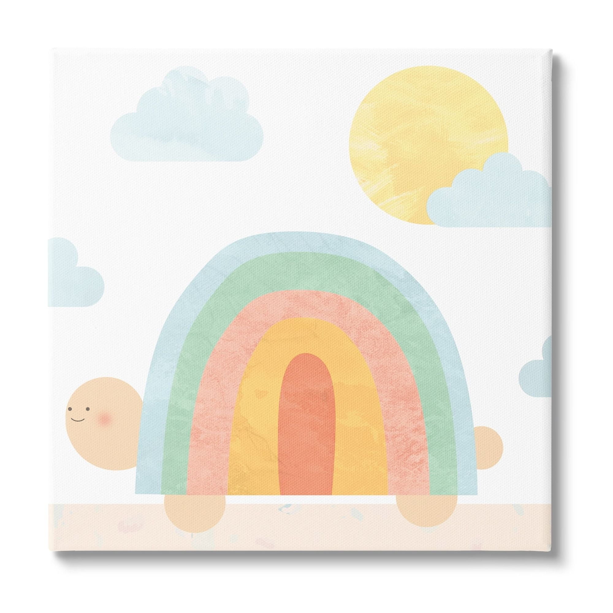 Rainbow Turtle Shell Scene Canvas Art for Kids Nursery