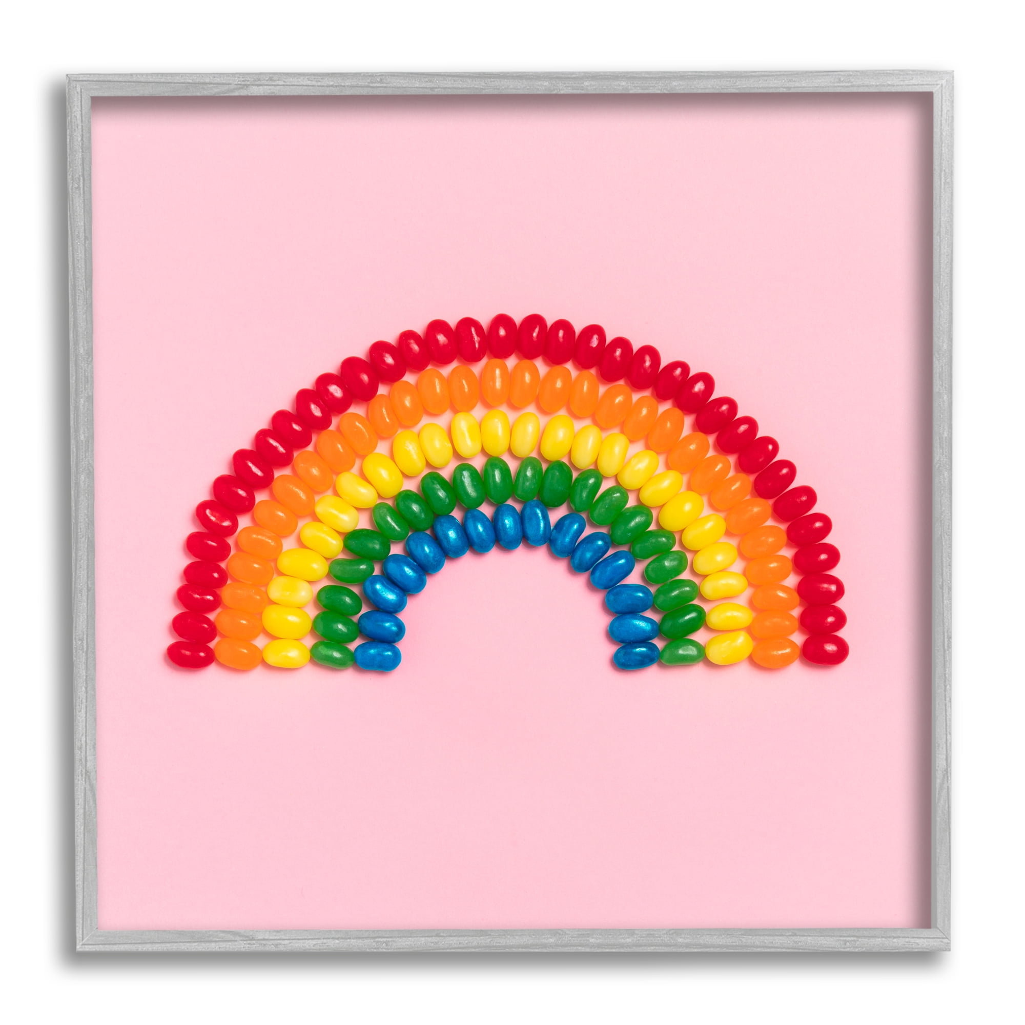 Stupell Industries Rainbow Shaped Candies Food & Beverage Painting Gray Framed Art Print Wall Art, 24 x 24