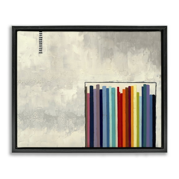 Stupell Industries Rainbow Shapes over Grey Abstract Painting Black Floater Framed Canvas Art Print Wall Art, 21 x 17