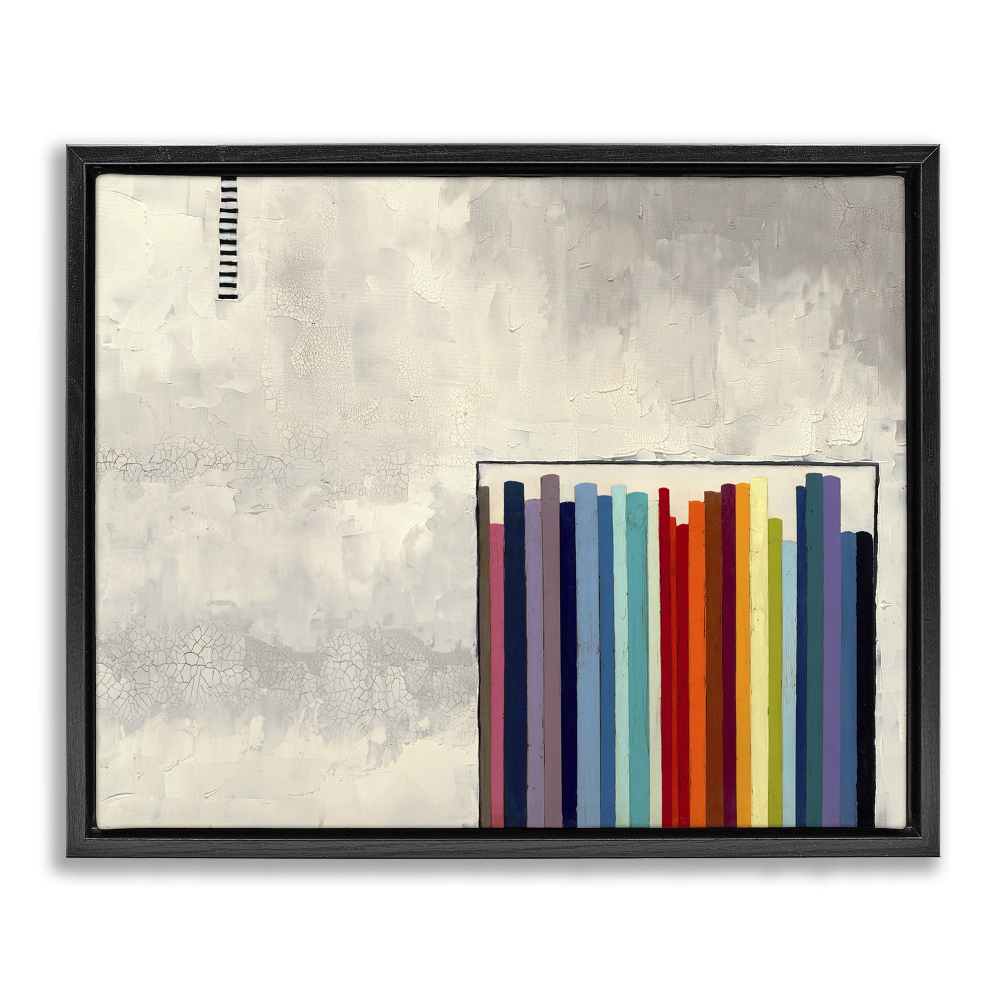 Stupell Industries Rainbow Shapes over Grey Abstract Painting Black Floater Framed Canvas Art Print Wall Art, 31 x 25