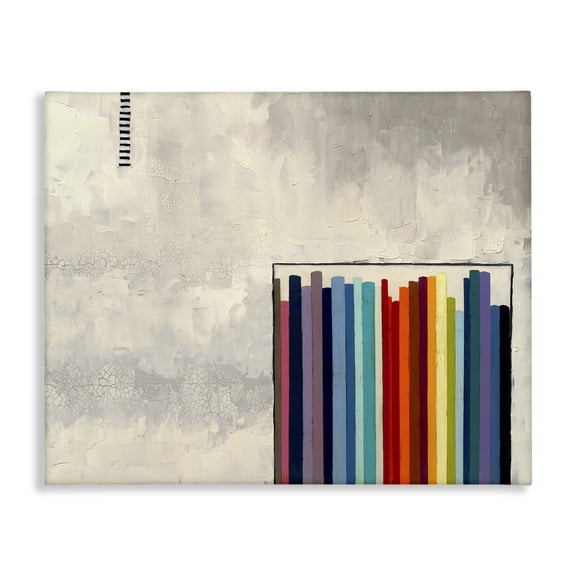 Stupell Industries Rainbow Shapes over Grey Abstract Painting Gallery Wrapped Canvas Art Print Wall Art, 48 x 36