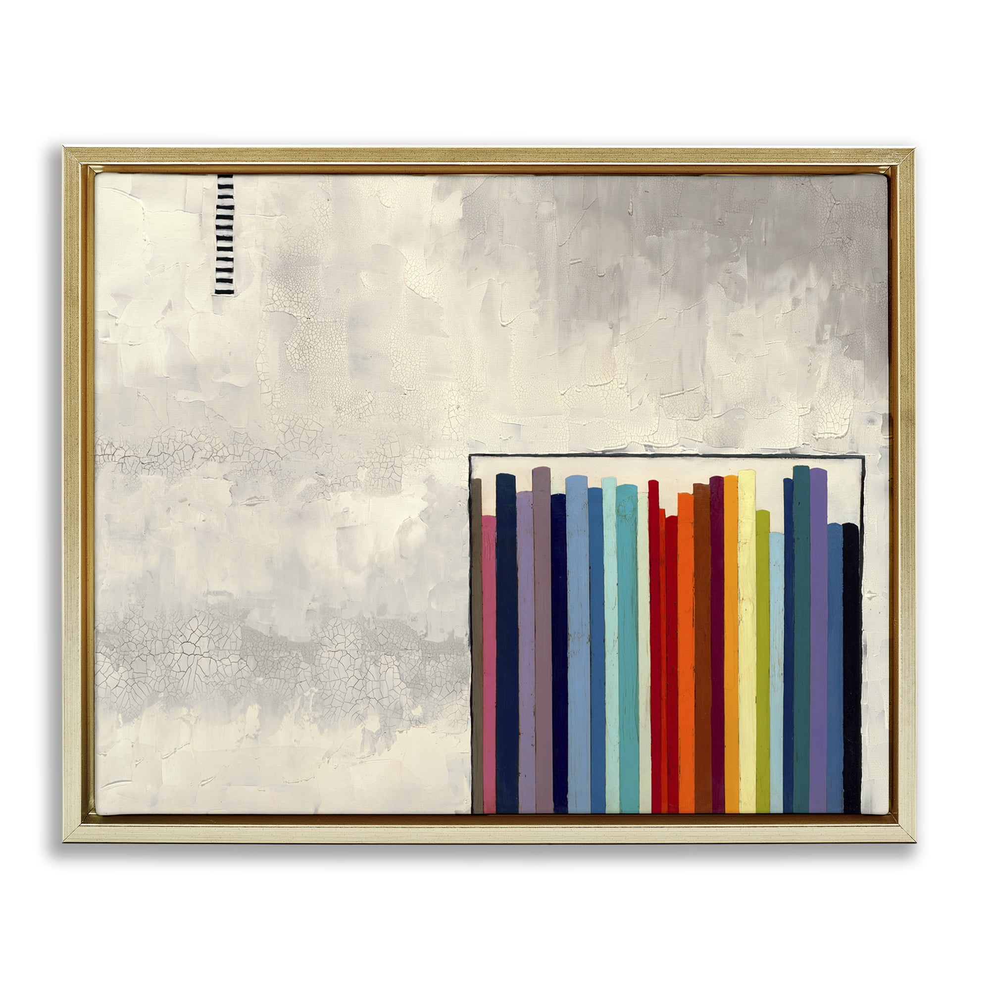 Stupell Industries Rainbow Shapes over Grey Abstract Painting Gold Floater Framed Canvas Art Print Wall Art, 31 x 25