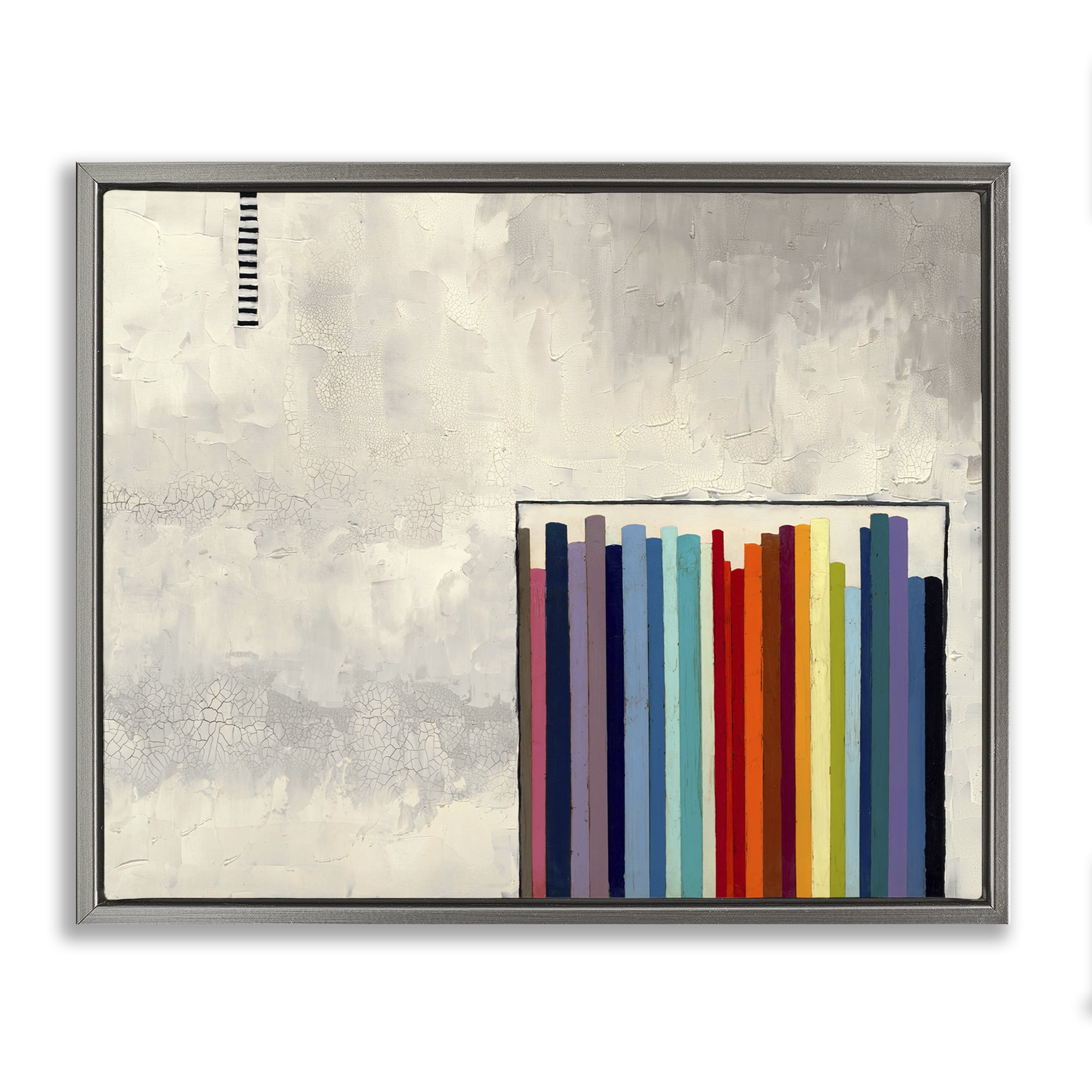 Stupell Industries Rainbow Shapes over Grey Abstract Painting Gray Floater Framed Canvas Art Print Wall Art, 21 x 17