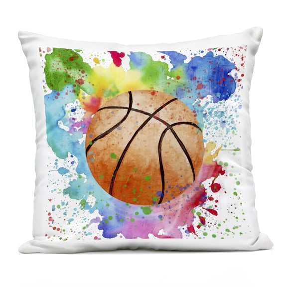 Stupell Industries Rainbow Splatter Basketball Design by Kim Allen Outdoor Printed Pillow
