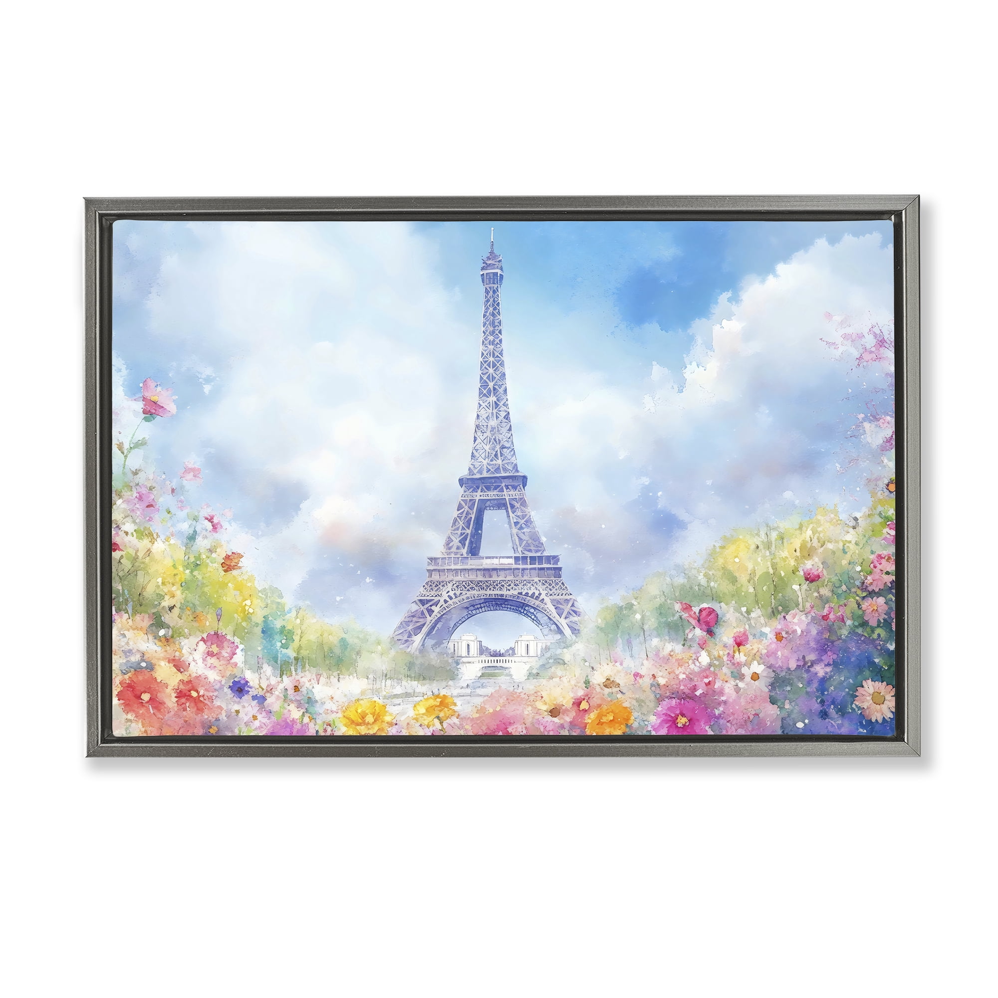 Stupell Industries Rainbow Spring at Eiffel Tower Gray Framed Floater Canvas Wall Art, design by Creative Studio