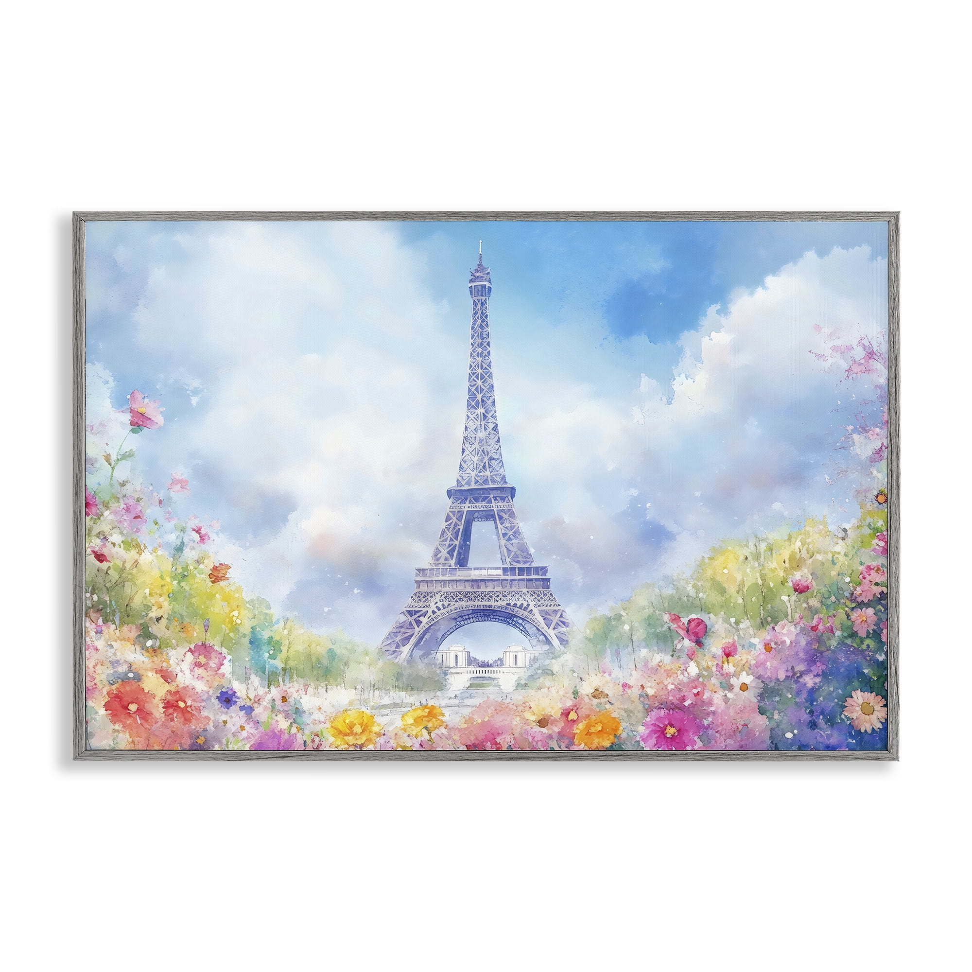 Stupell Industries Rainbow Spring at Eiffel Tower Gray Framed Giclee Art, design by Creative Studio