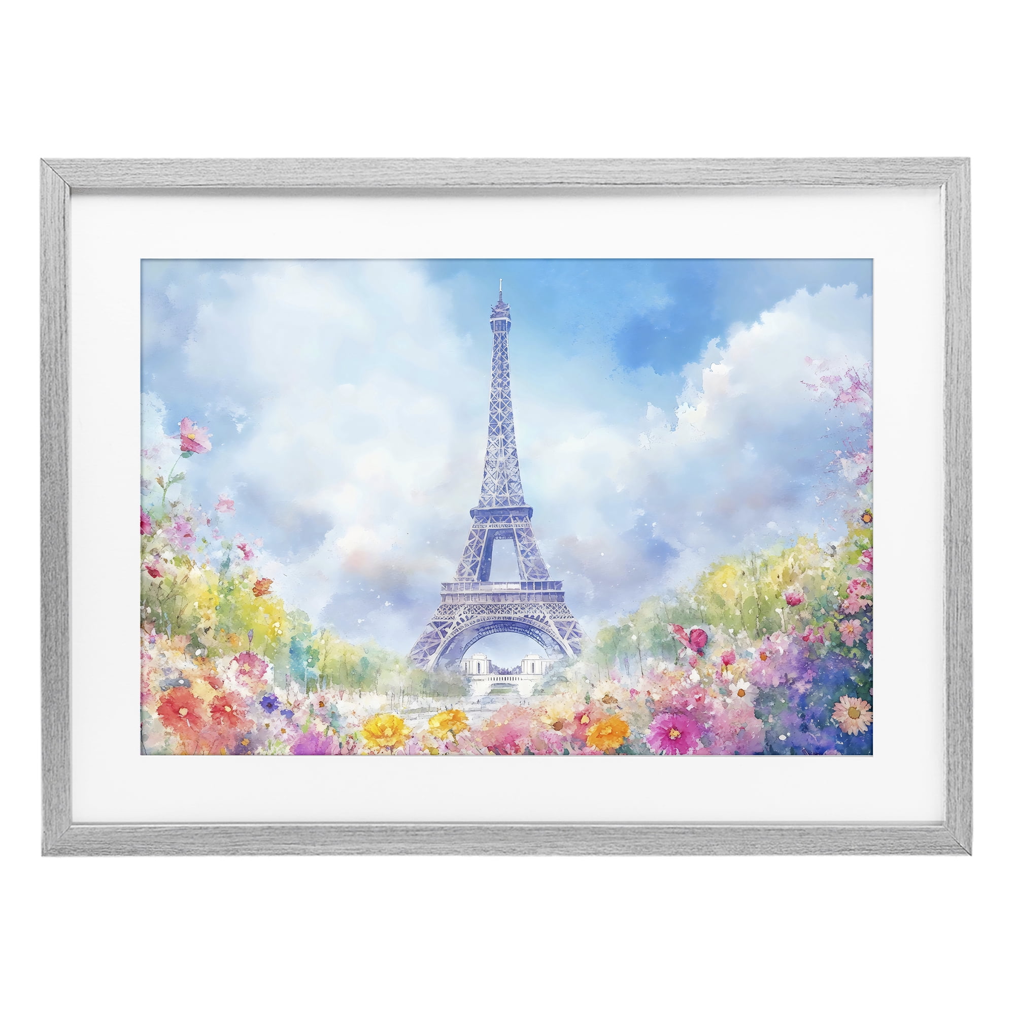 Stupell Industries Rainbow Spring at Eiffel Tower Gray Framed Print Under Glass, design by Creative Studio