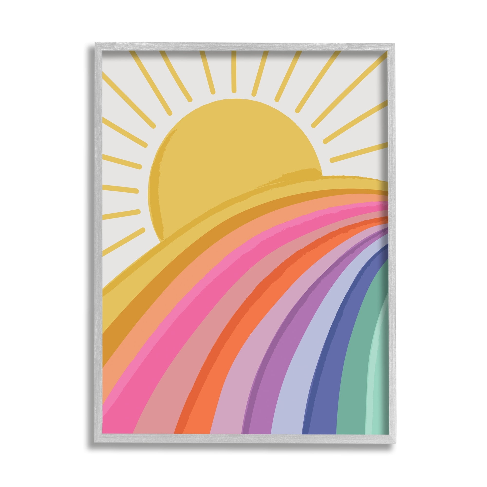 Stupell Industries Rainbow Stripes Pattern Yellow Sunshine Rays Illustration Framed Wall Art, 11 x 14, Design by Lisa Perry Whitebutton