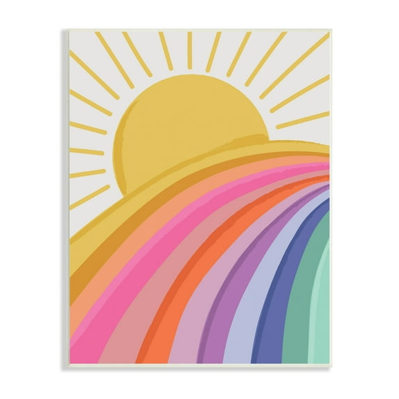Stupell Industries Rainbow Stripes Pattern Yellow Sunshine Rays Illustration Wood Wall Art, 10 x 15, Design by Lisa Perry Whitebutton