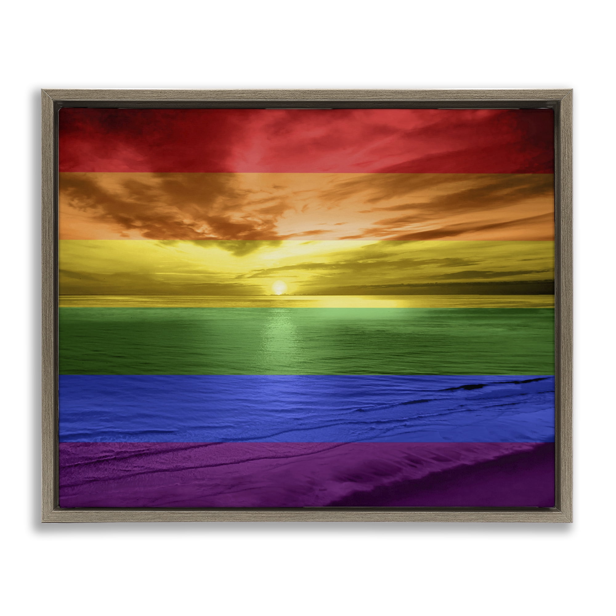 Stupell Industries Rainbow Sunset Beach Coastal Painting Brown Floater ...