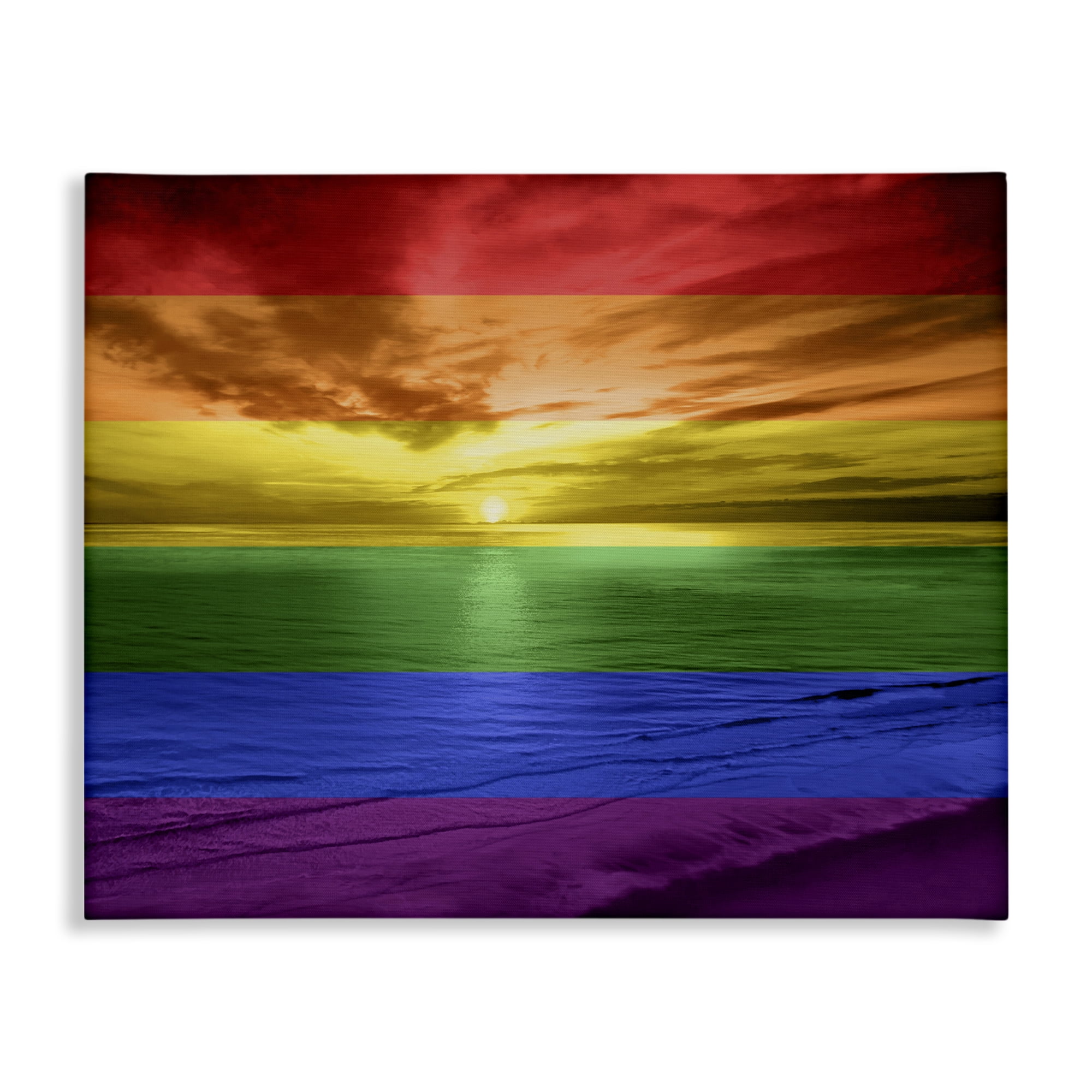 Stupell Industries Rainbow Sunset Beach Coastal Painting Gallery Wrapped Canvas Art Print Wall Art, 20 x 16