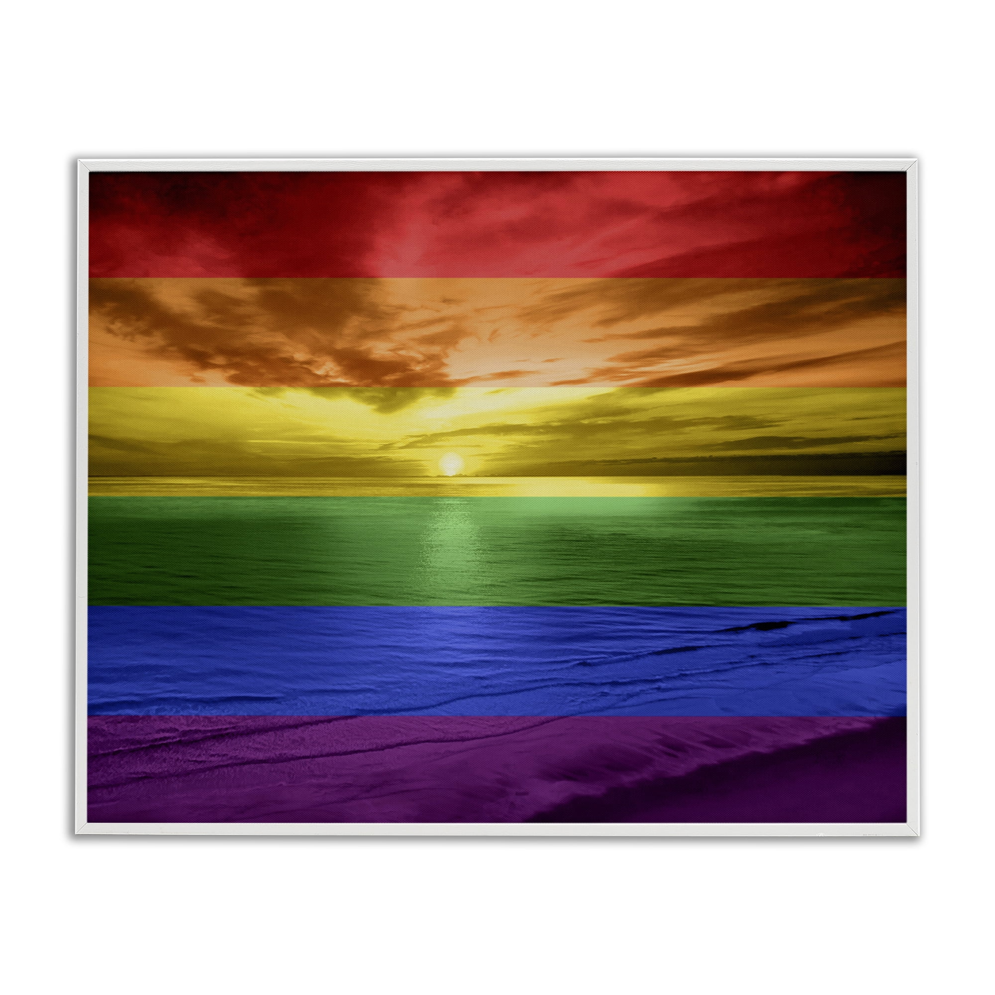 Stupell Industries Rainbow Sunset Beach Coastal Painting White Framed Art Print Wall Art, 30 x 24