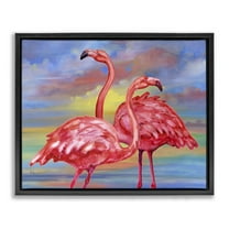 Stupell Industries Rainbow Sunset Flamingos Animals & Insects Painting Black Floater Framed Canvas Art Print Wall Art, 21 x 17