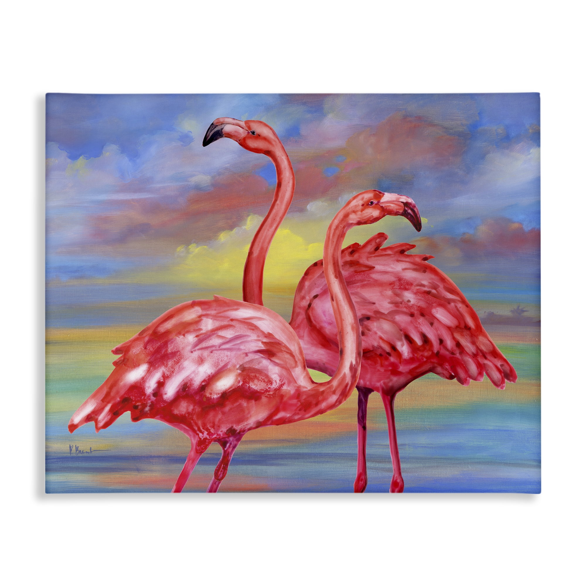 Stupell Industries Rainbow Sunset Flamingos Animals & Insects Painting Gallery Wrapped Canvas Art Print Wall Art, 40 x 30