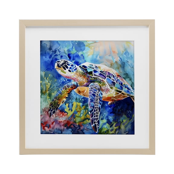 Stupell Industries Rainbow Turtle Reef Birch Framed Print Under Glass design by LSR Creative Studio, 13 x 13