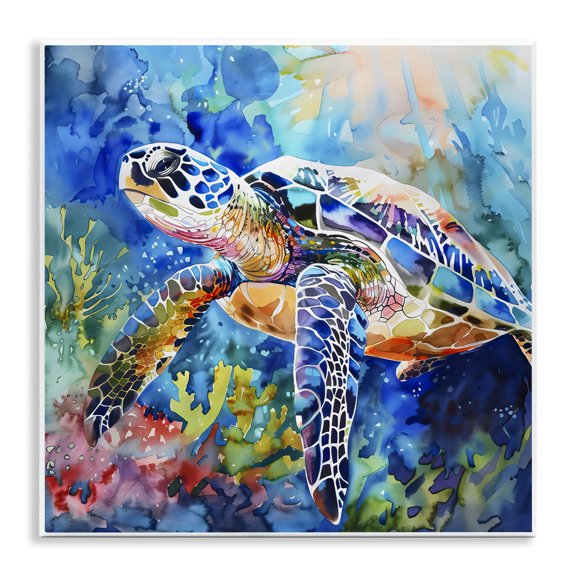 Stupell Industries Rainbow Turtle Reef Wall Plaque Art design by LSR Creative Studio, 12 x 12