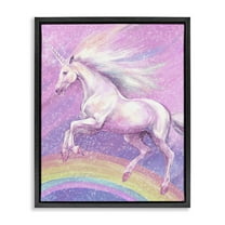 Stupell Industries Rainbow Unicorn Scene Fairy Tales & Fantasy Painting Black Floater Framed Art Print Wall Art, 17 x 21