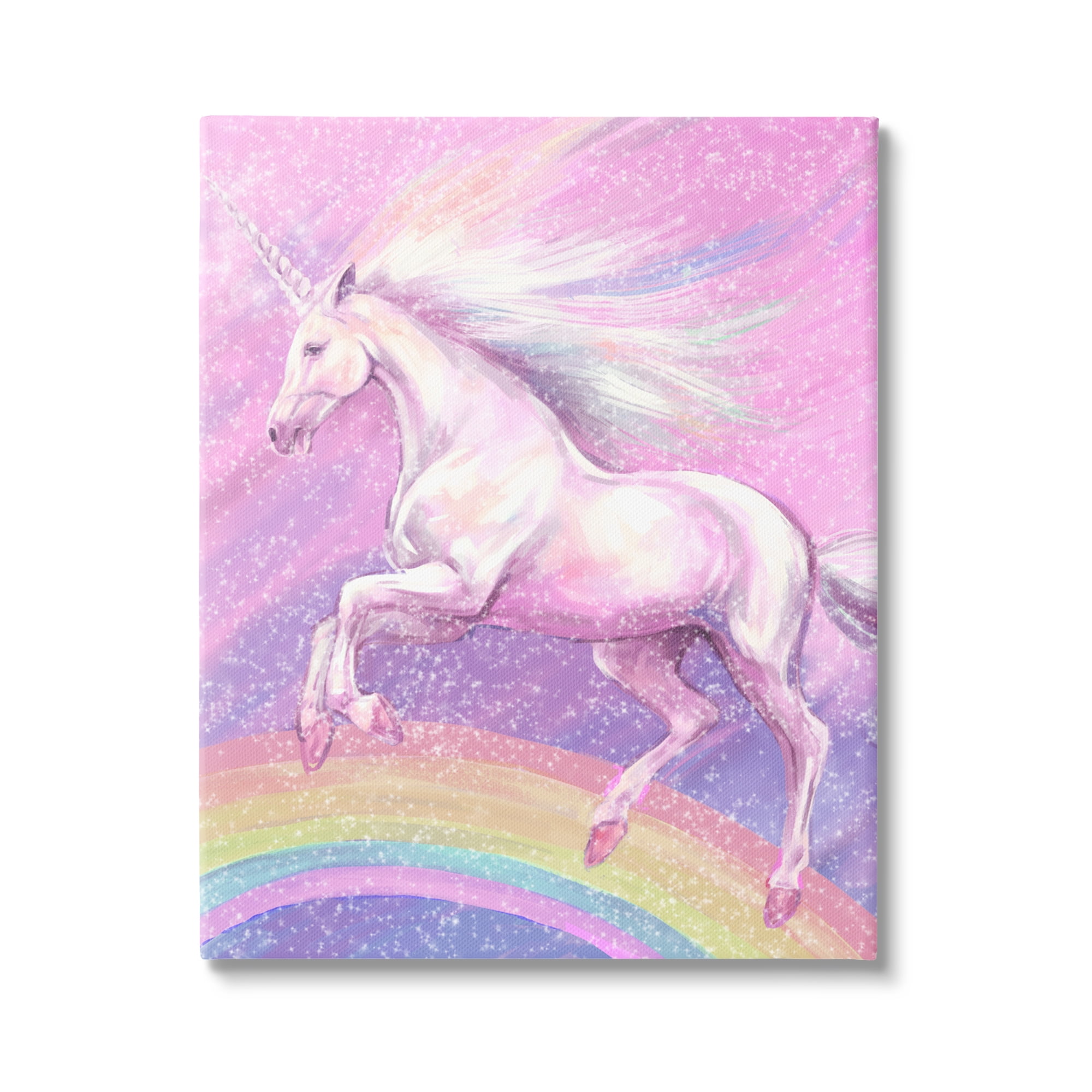 Stupell Industries Rainbow Unicorn Scene Fairy Tales & Fantasy Painting Gallery Wrapped Canvas Print Wall Art, 24 x 30