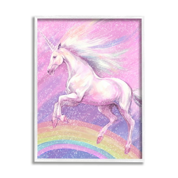 Stupell Industries Rainbow Unicorn Scene Fairy Tales & Fantasy Painting White Framed Art Print Wall Art, 11 x 14