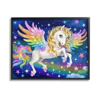 Stupell Industries Rainbow Unicorn in Space Fairy Tales & Fantasy Painting Black Framed Art Print Wall Art, 14 x 11