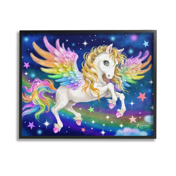 Stupell Industries Rainbow Unicorn in Space Fairy Tales & Fantasy Painting Black Framed Art Print Wall Art, 14 x 11