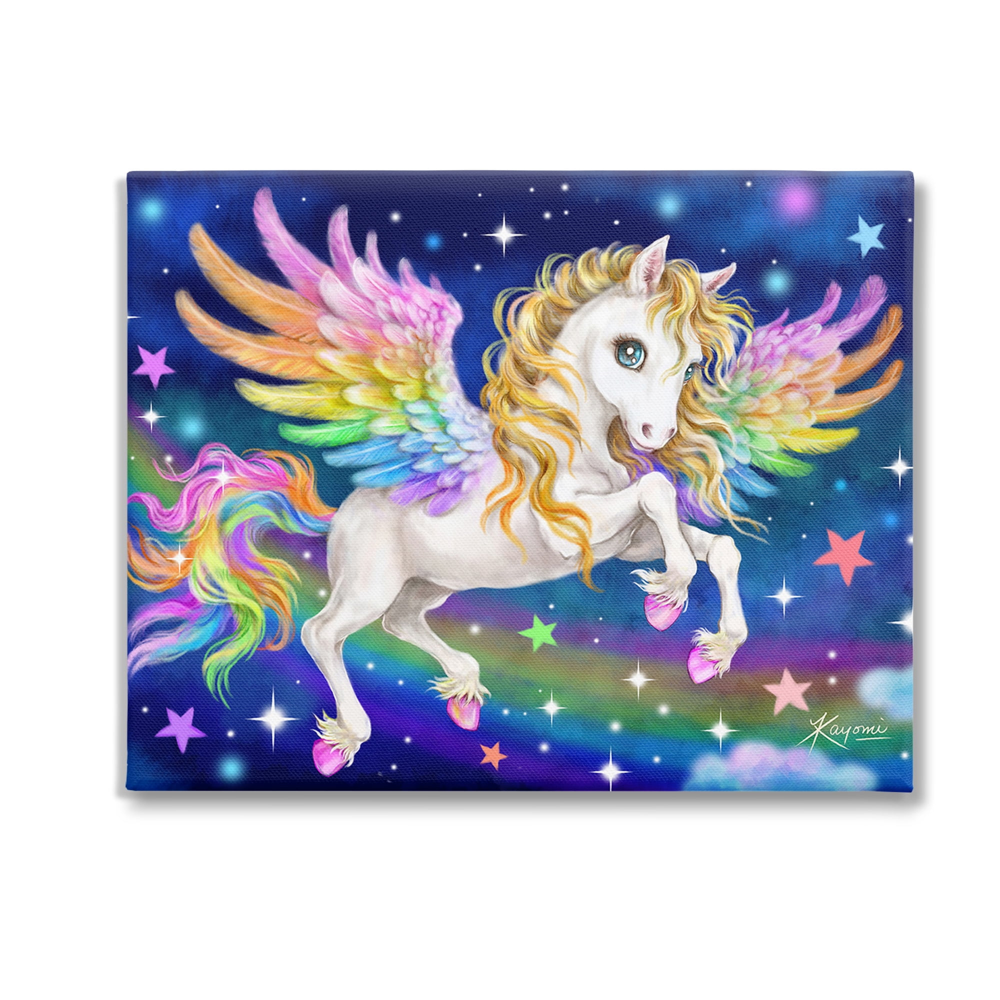 Stupell Industries Rainbow Unicorn in Space Fairy Tales & Fantasy Painting Gallery Wrapped Canvas Art Print Wall Art, 30 x 24