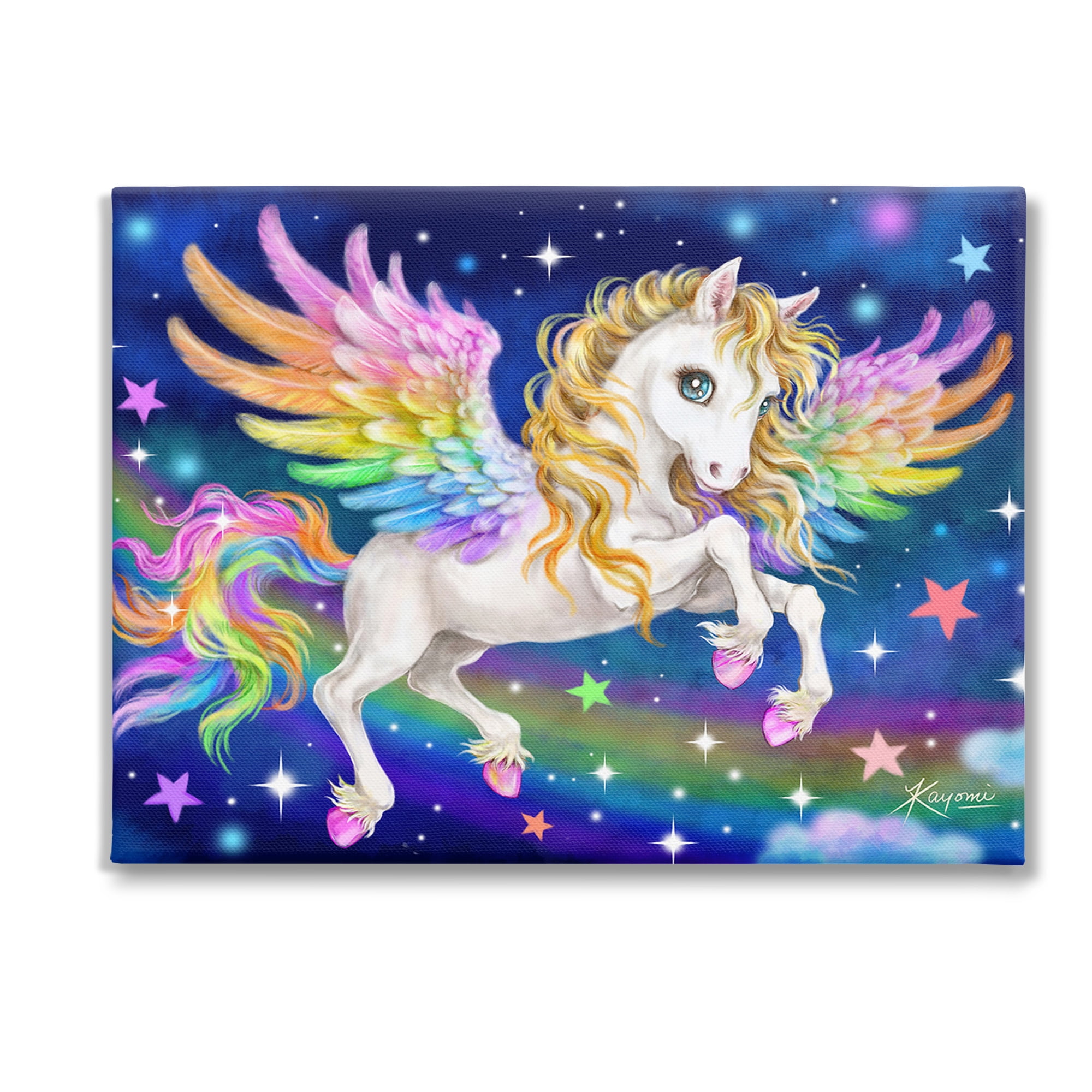 Stupell Industries Rainbow Unicorn in Space Fairy Tales & Fantasy Painting Gallery Wrapped Canvas Art Print Wall Art, 48 x 36