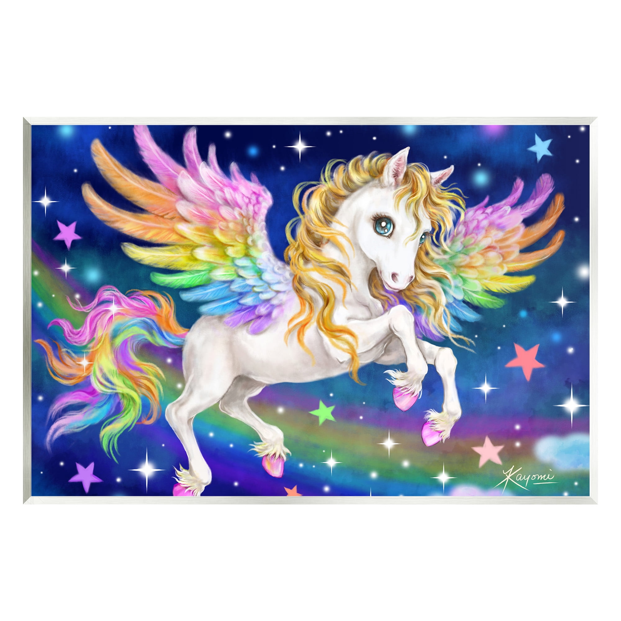 Stupell Industries Rainbow Unicorn in Space Fairy Tales & Fantasy Painting Unframed Art Print Wall Art, 19 x 13