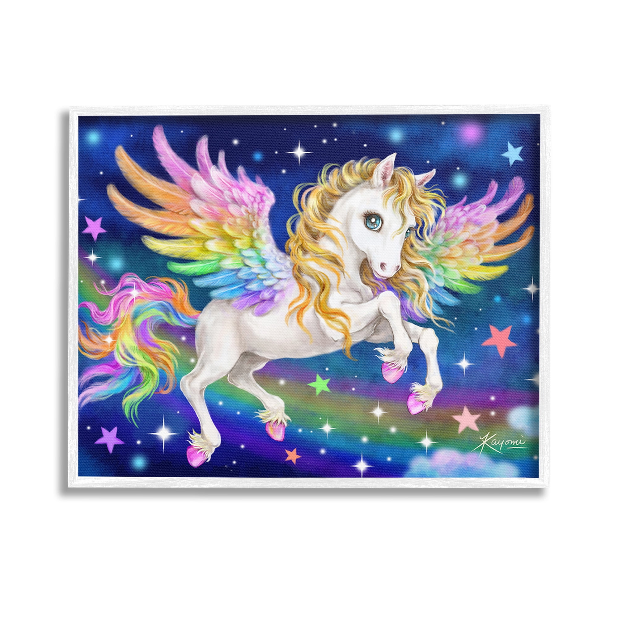 Stupell Industries Rainbow Unicorn in Space Fairy Tales & Fantasy Painting White Framed Art Print Wall Art, 14 x 11