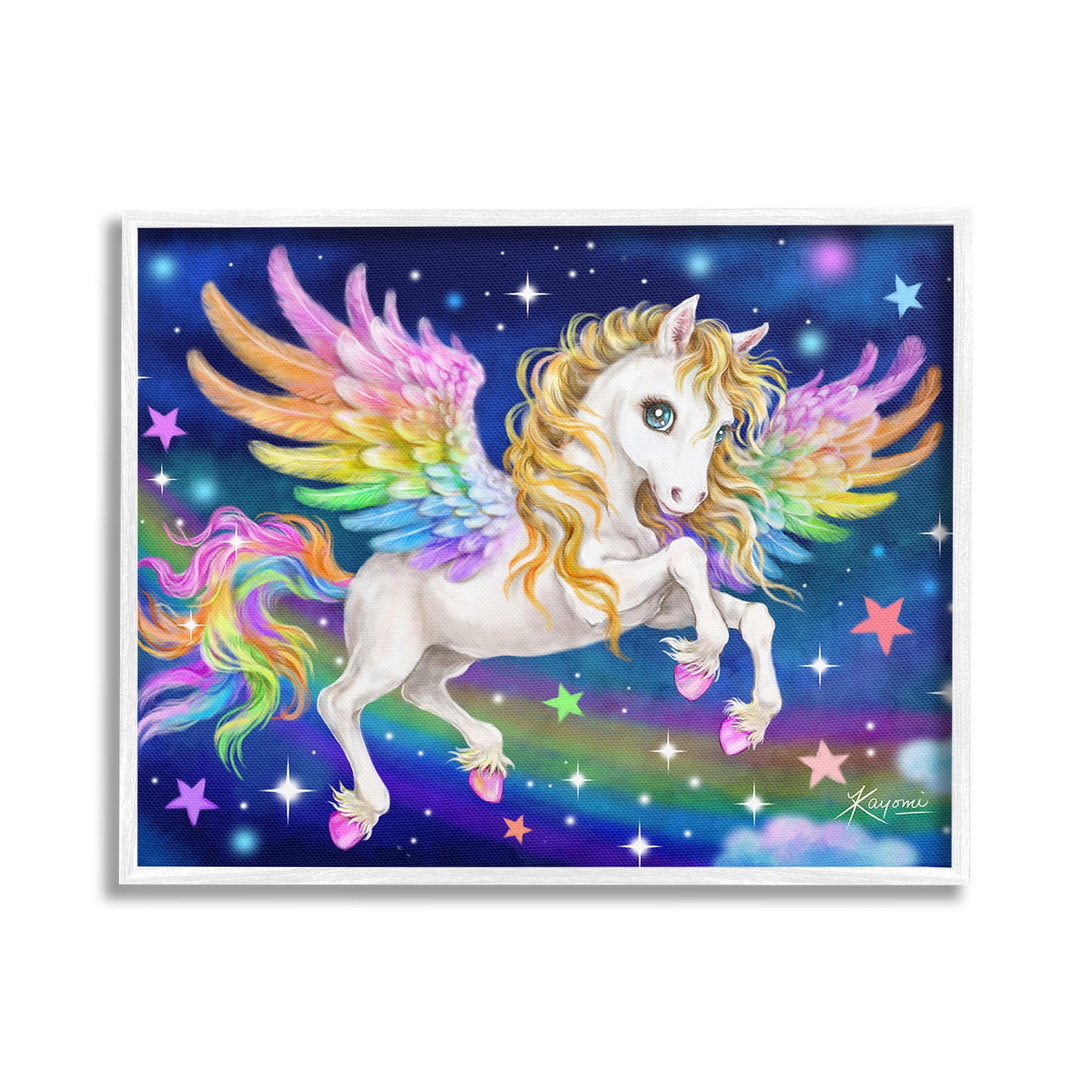 Stupell Industries Rainbow Unicorn in Space Fairy Tales & Fantasy Painting White Framed Art Print Wall Art, 30 x 24