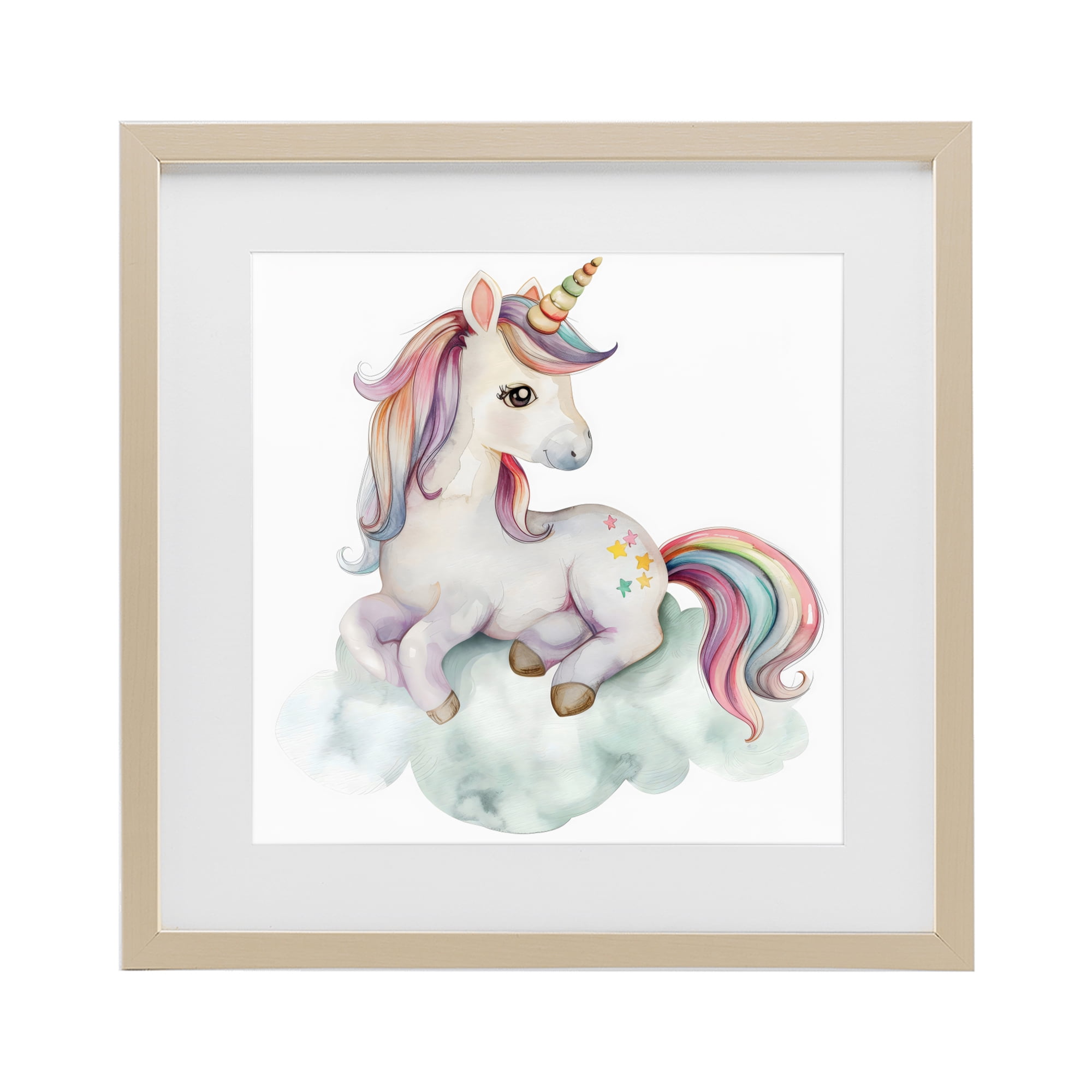 Stupell Industries Rainbow Unicorn on Cloud Birch Framed Print Under Glass, design by Creative Studio