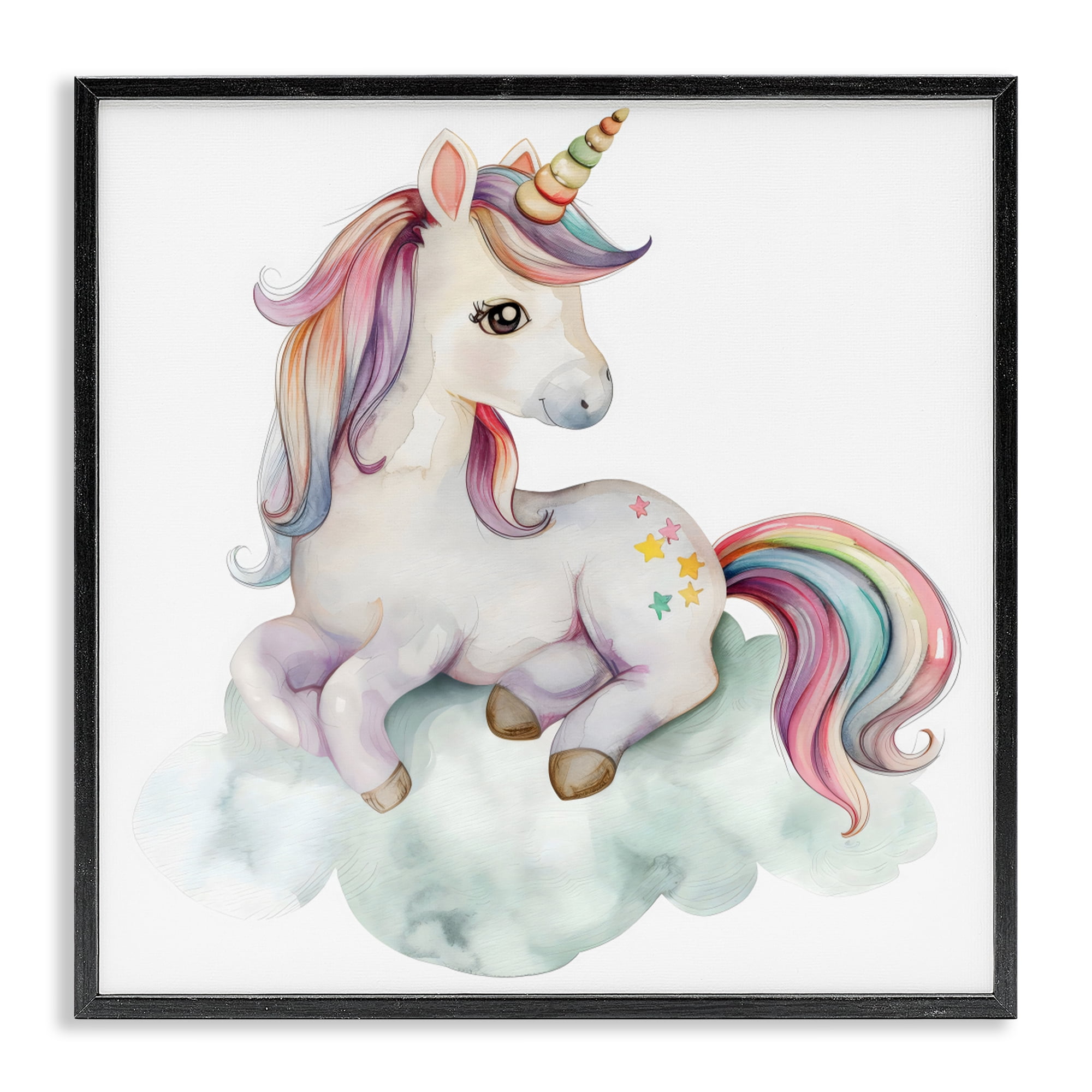 Stupell Industries Rainbow Unicorn on Cloud Black Framed Giclee Art, design by Creative Studio