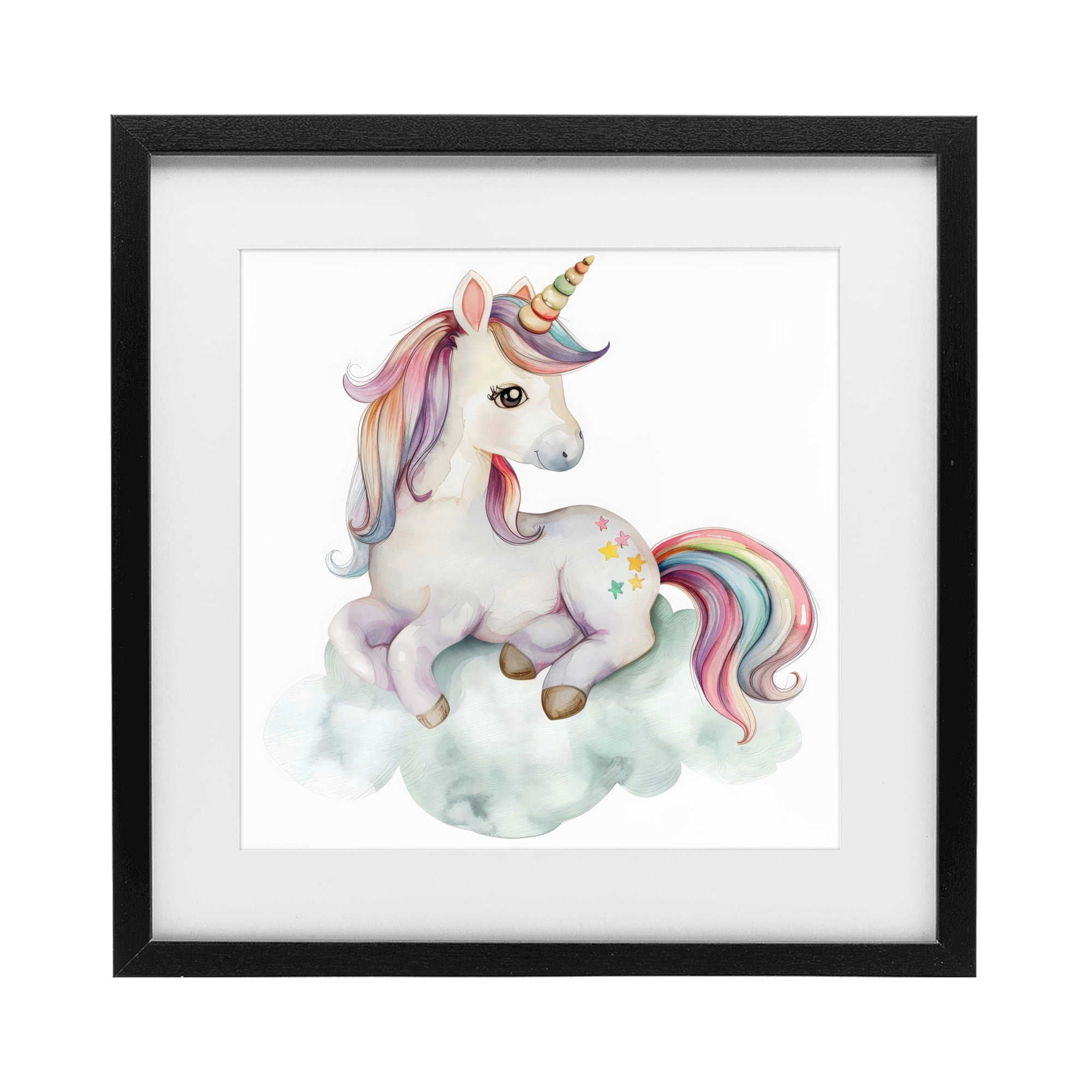 Stupell Industries Rainbow Unicorn on Cloud Black Framed Print Under Glass, design by Creative Studio
