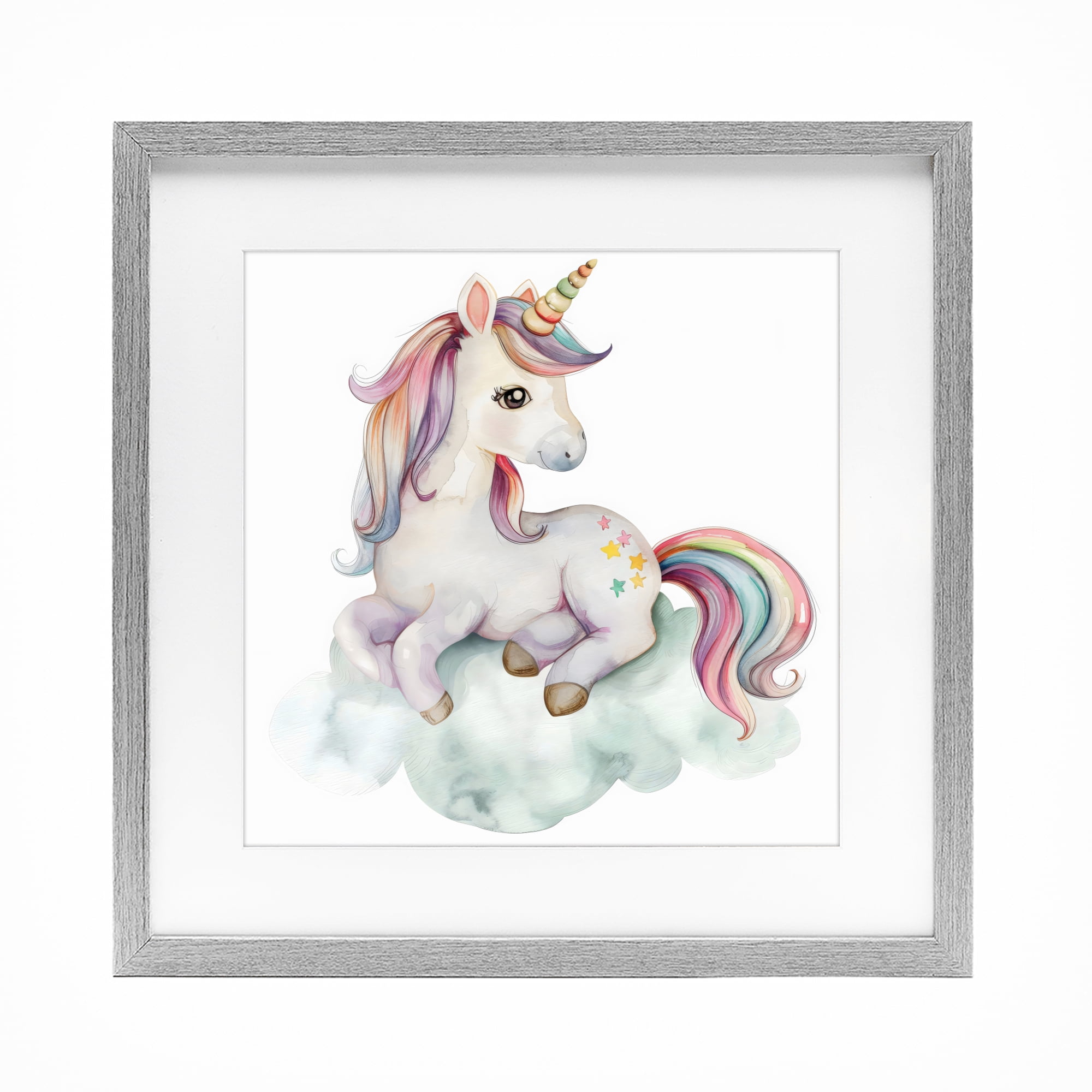 Stupell Industries Rainbow Unicorn on Cloud Gray Framed Print Under Glass, design by Creative Studio