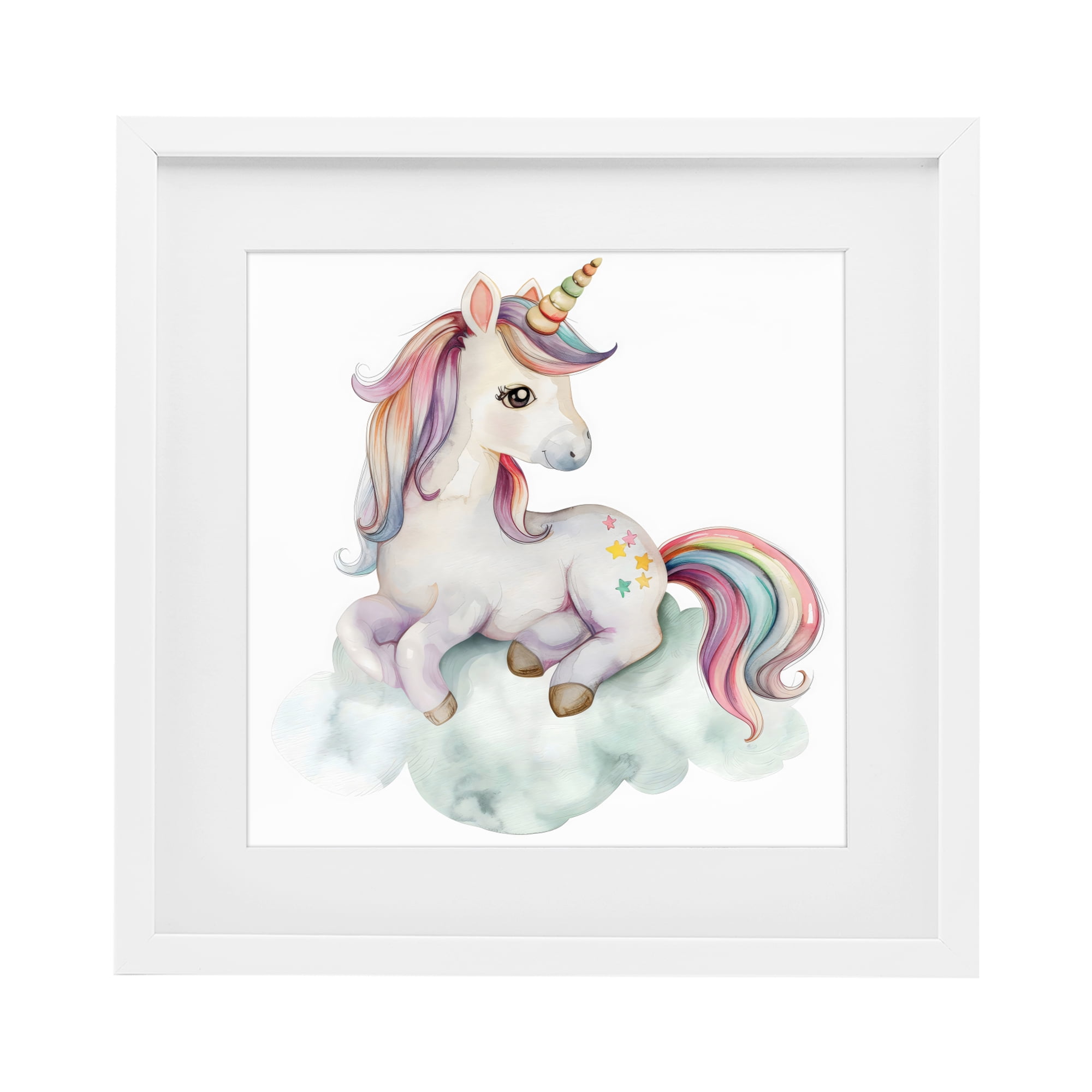 Stupell Industries Rainbow Unicorn on Cloud White Framed Print Under Glass, design by Creative Studio