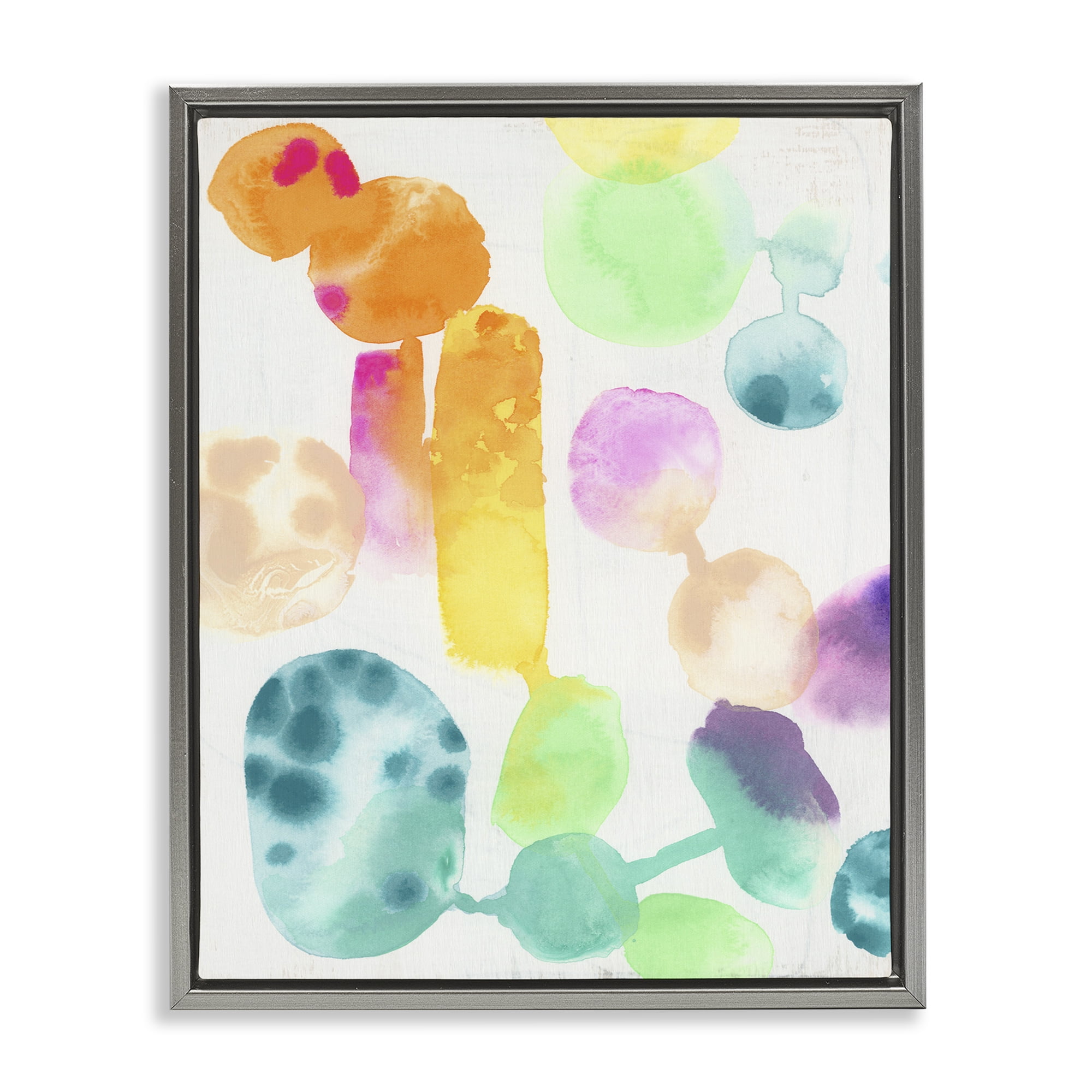 Stupell Industries Rainbow Watercolor Pattern Abstract Painting Gray Floater Framed Canvas Art Print Wall Art, 25 x 31