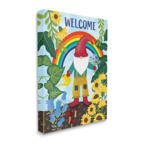 Stupell Industries Rainbow Welcome Garden Gnome Sunflowers Mushrooms, 24 x 30, Designed by Darlene Seale