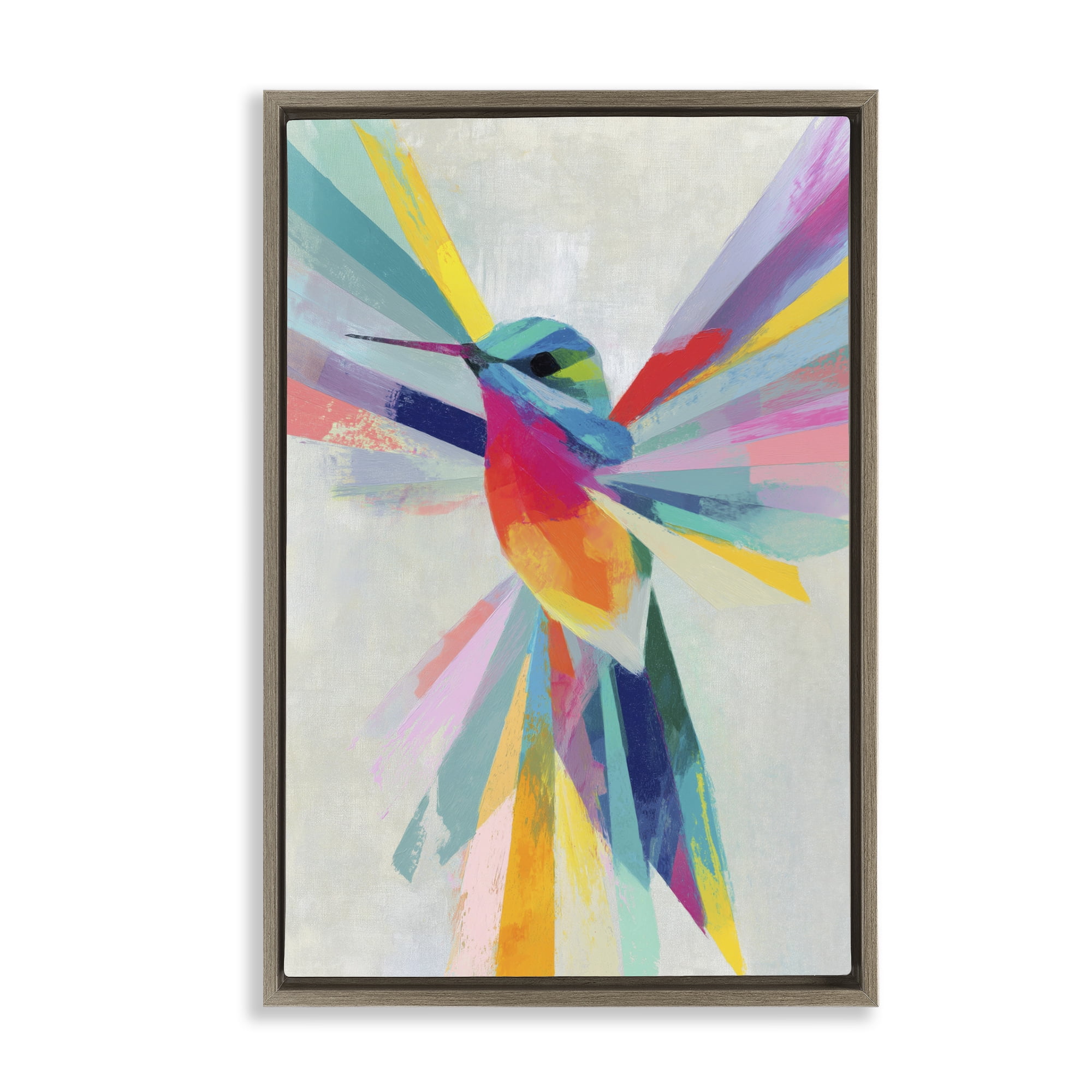Stupell Industries Rainbow Winged Hummingbird Brown Framed Floater Canvas Wall Art, design by Chromatic Storm Studio