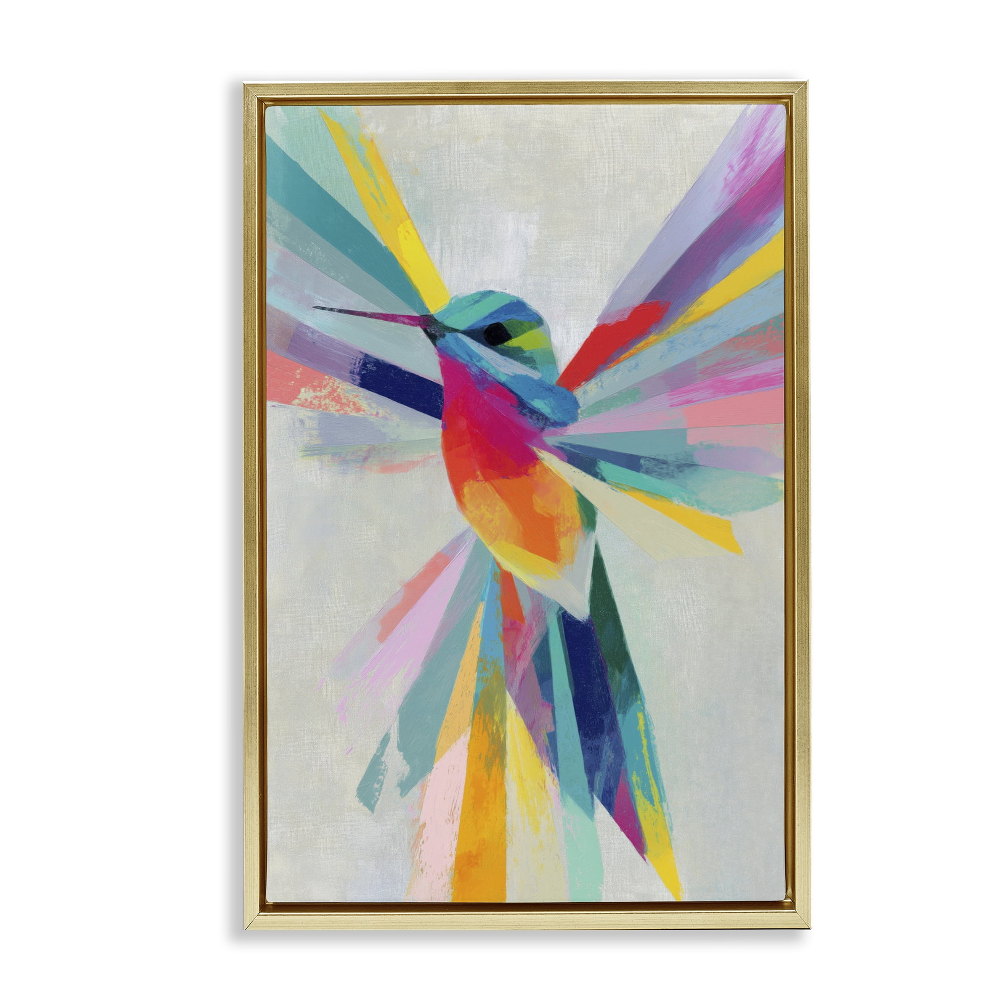 Stupell Industries Rainbow Winged Hummingbird Gold Framed Floater Canvas Wall Art, design by Chromatic Storm Studio