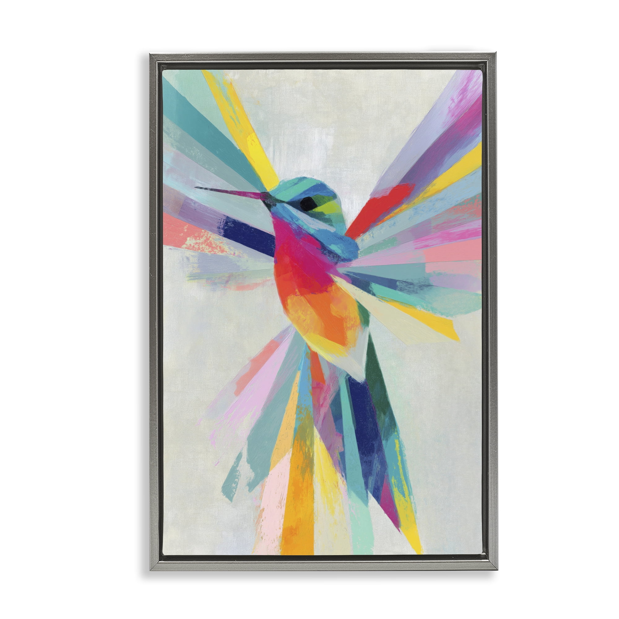 Stupell Industries Rainbow Winged Hummingbird Gray Framed Floater Canvas Wall Art, design by Chromatic Storm Studio