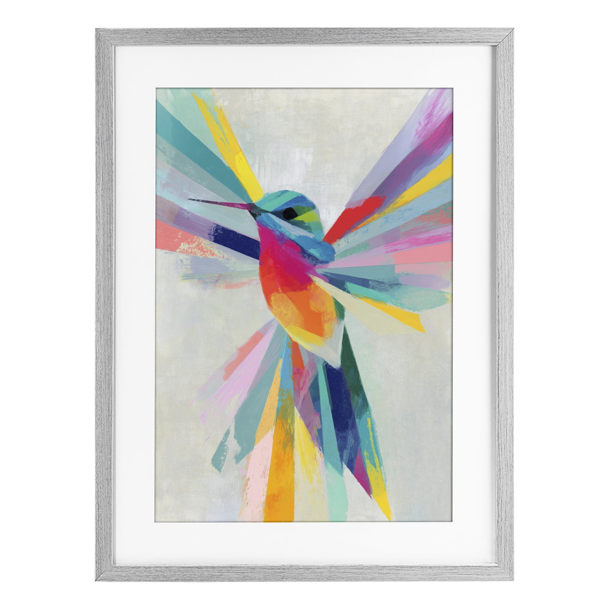 Stupell Industries Rainbow Winged Hummingbird Gray Framed Print Under Glass, design by Chromatic Storm Studio